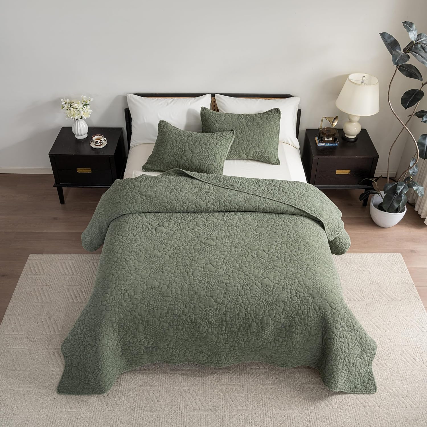 Texture Looms Cotton Quilt Set Queen Size Olive