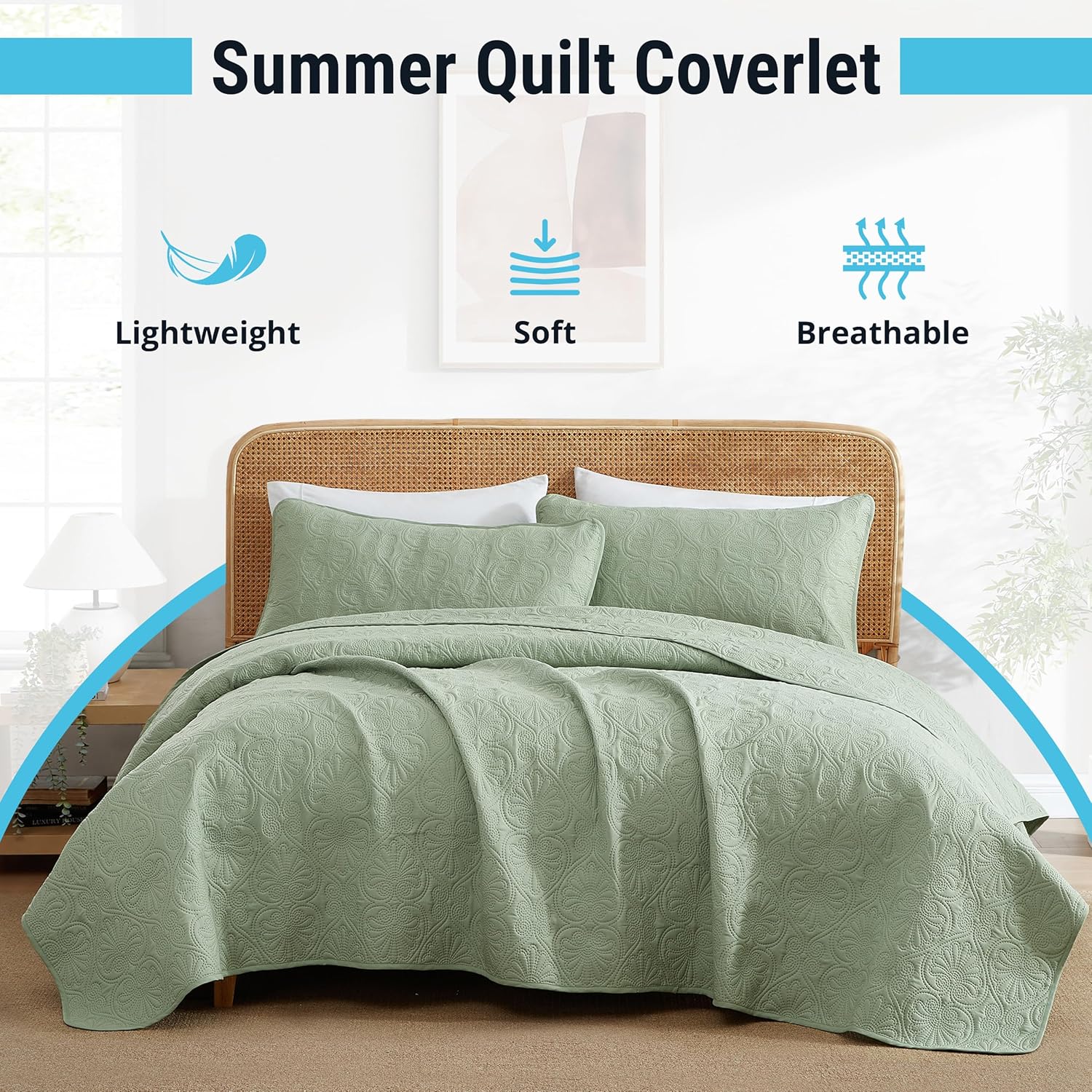 HLCME Benji 3-Piece Quilt Set Sage Green