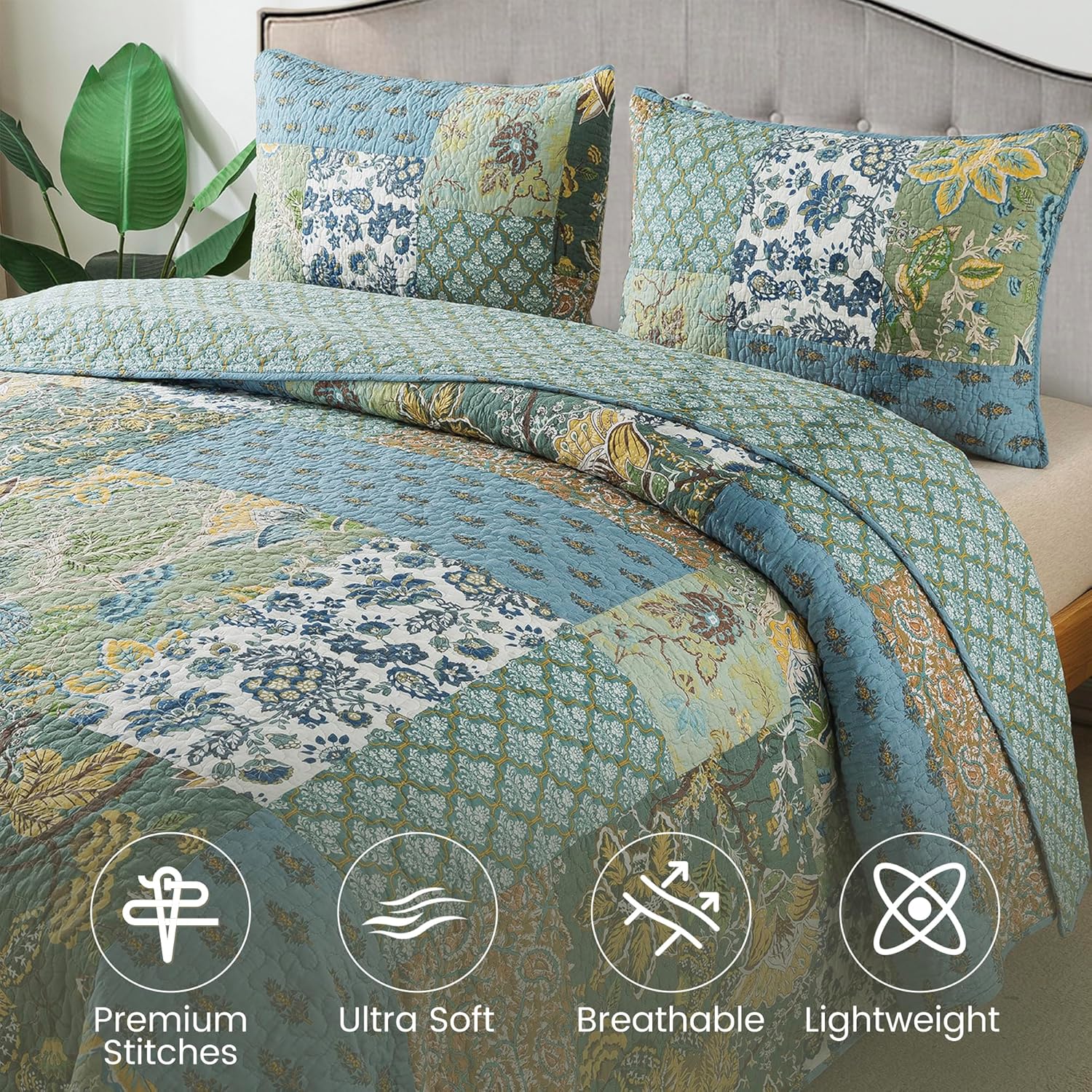 NEWLAKE Cotton Patchwork Bedspread 3-Piece Set