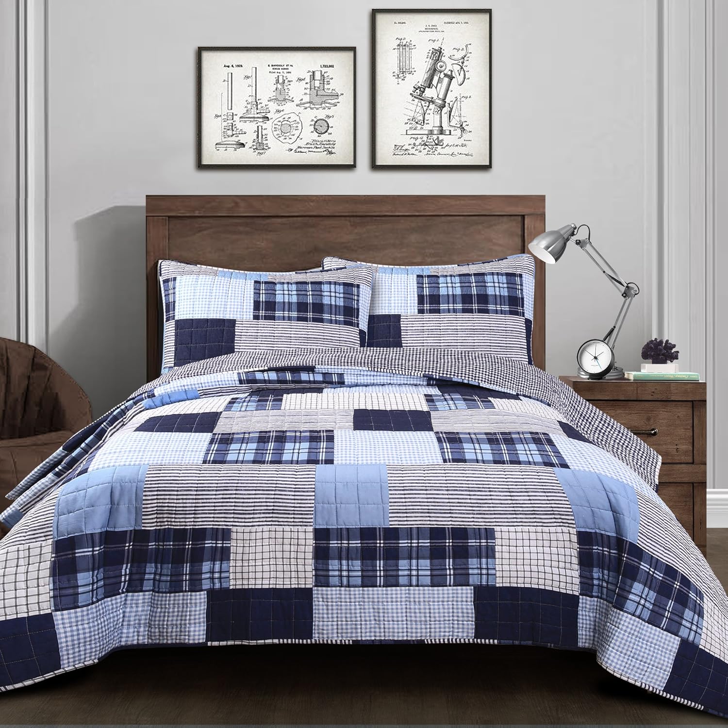 Lush Decor Navy Greenville 3 Piece Quilt Set