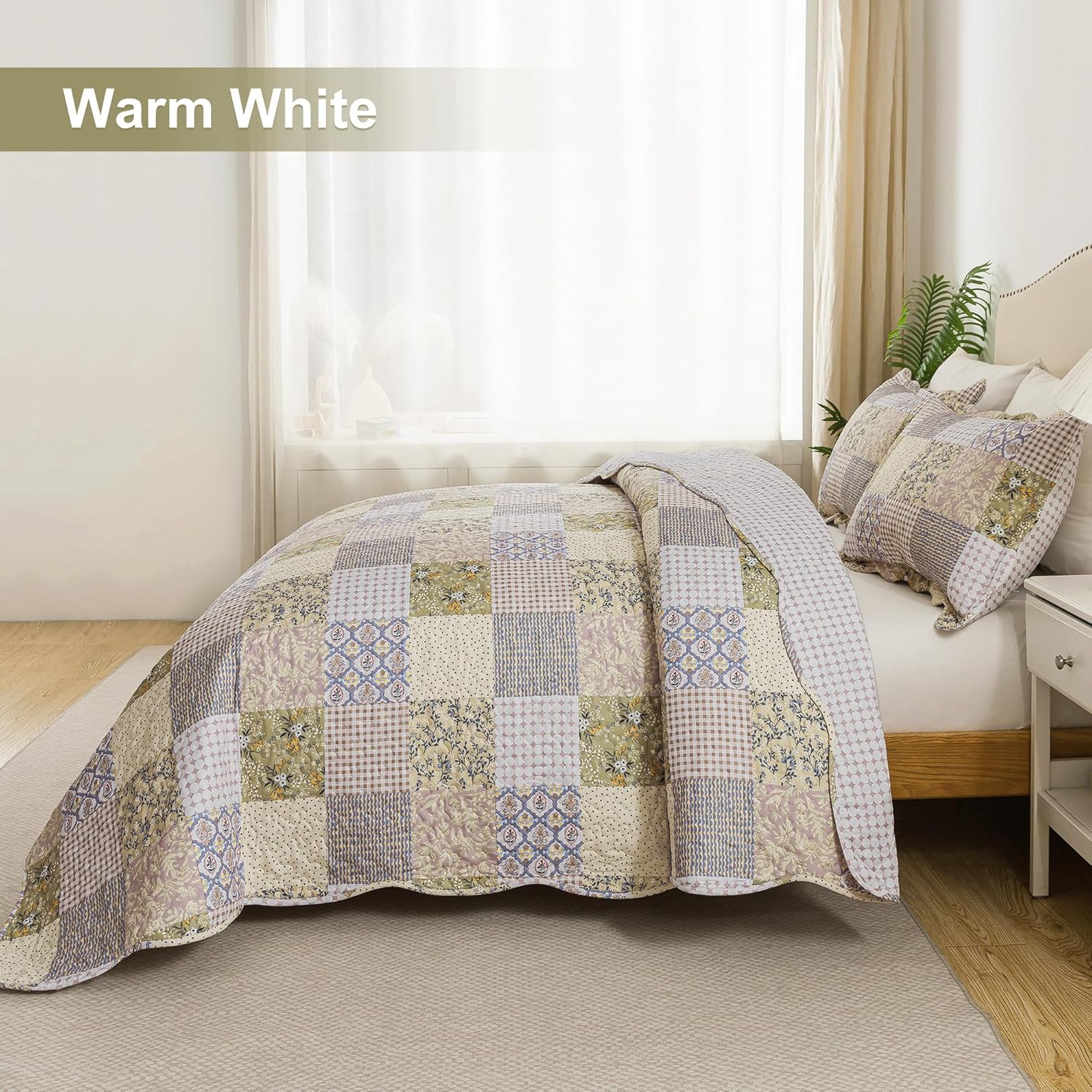 HoneiLife Queen Quilt Bedding Set - Rustic Patchwork 3-Piece 90x96