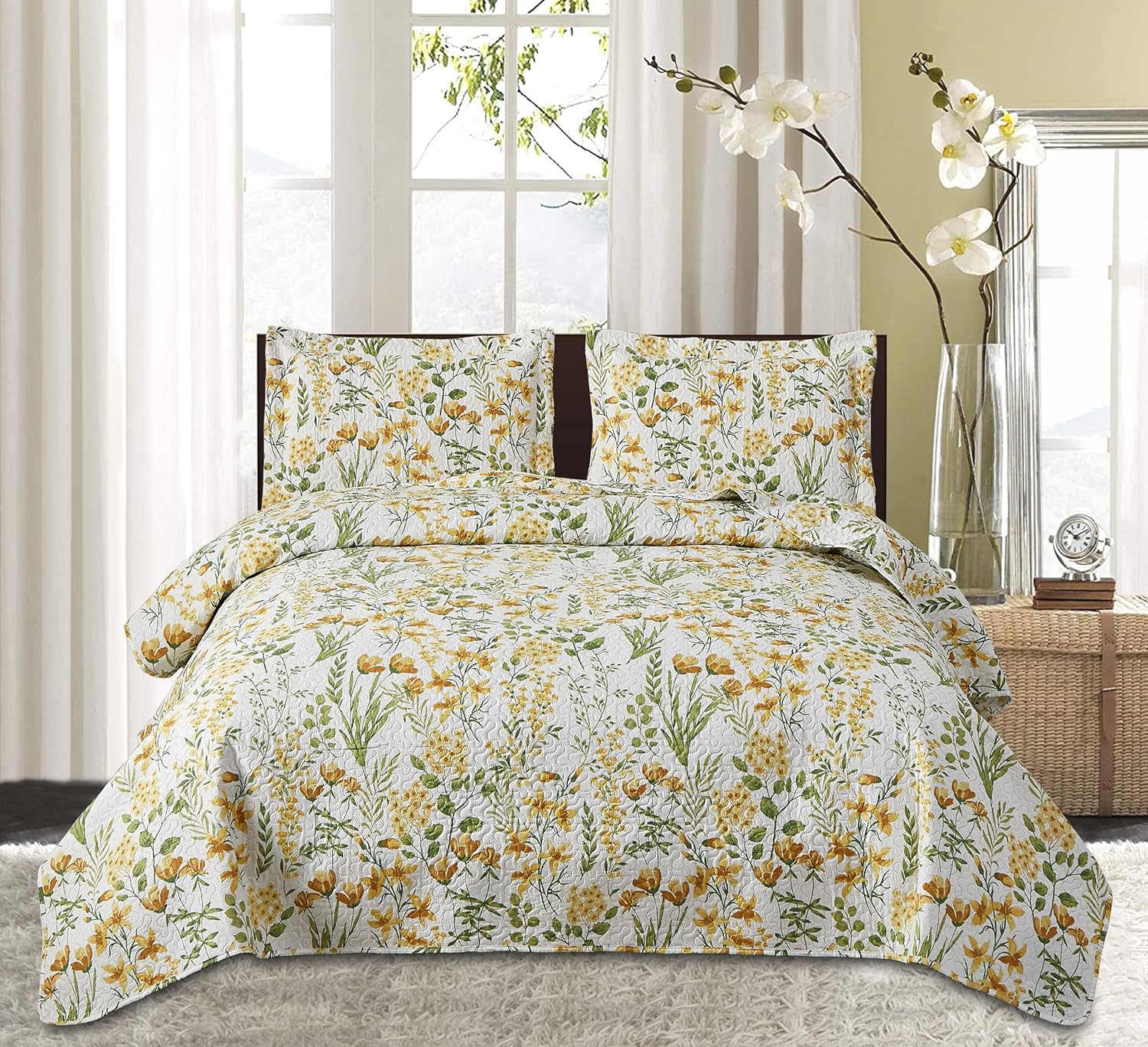 ARL HOME Floral King Quilt Set with Reversible Design