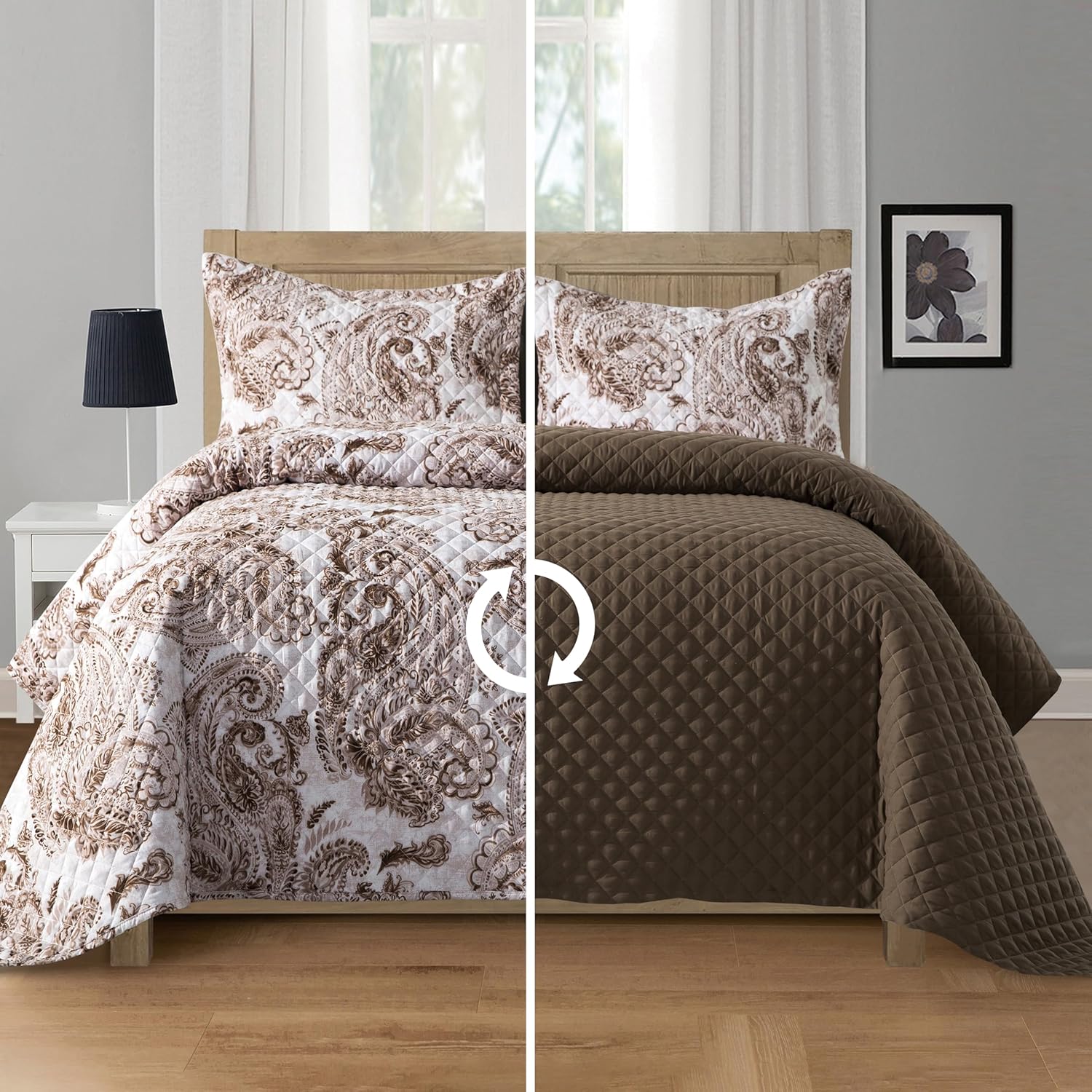 Elegant Comfort 3-Piece Reversible Quilt Set - California King Taupe