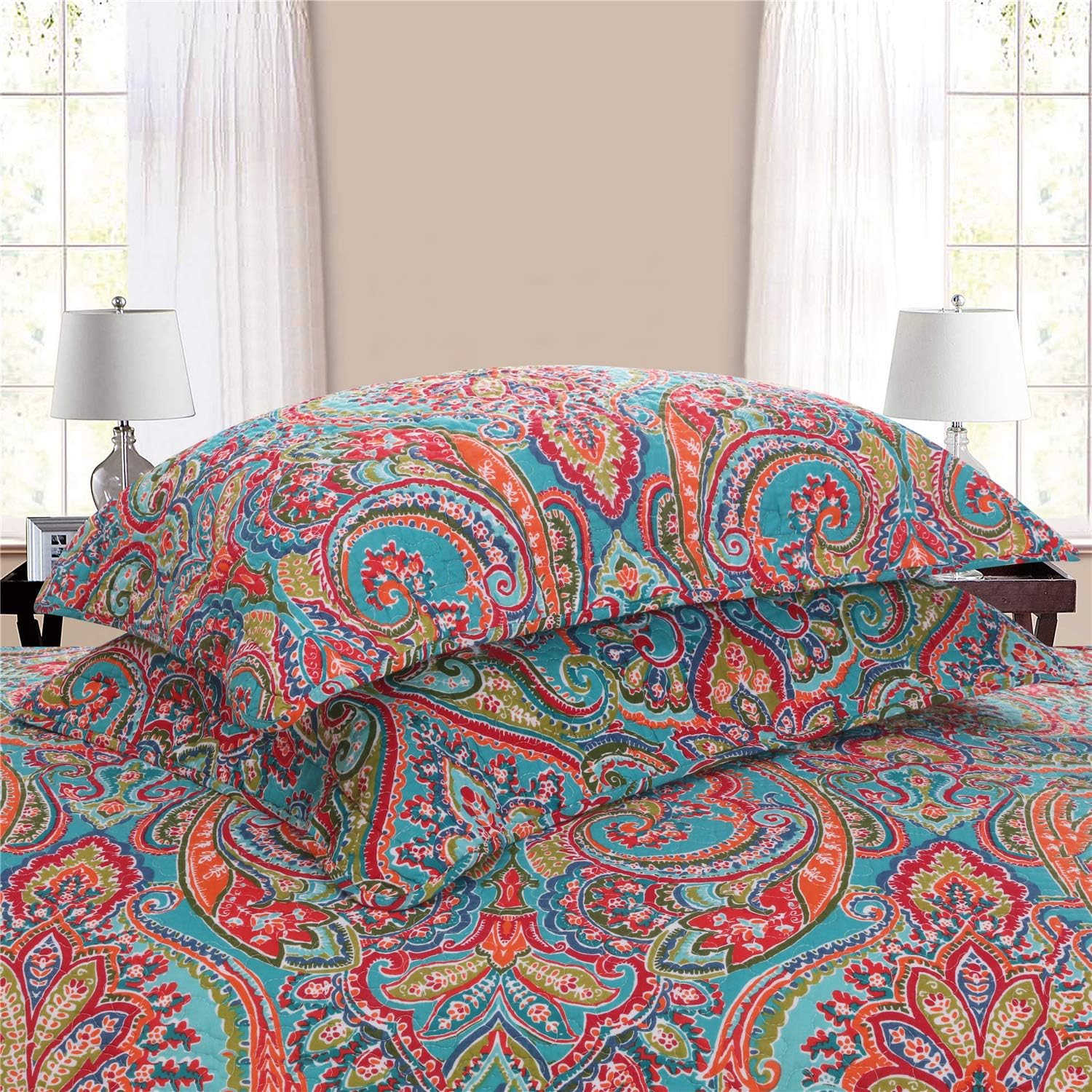 Floral Boho Quilt Comforter Set Queen 3 Piece