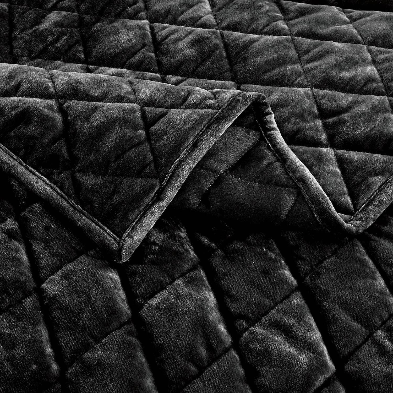 Fredsure Distressed Velvet Quilt Set 3pc Black Queen