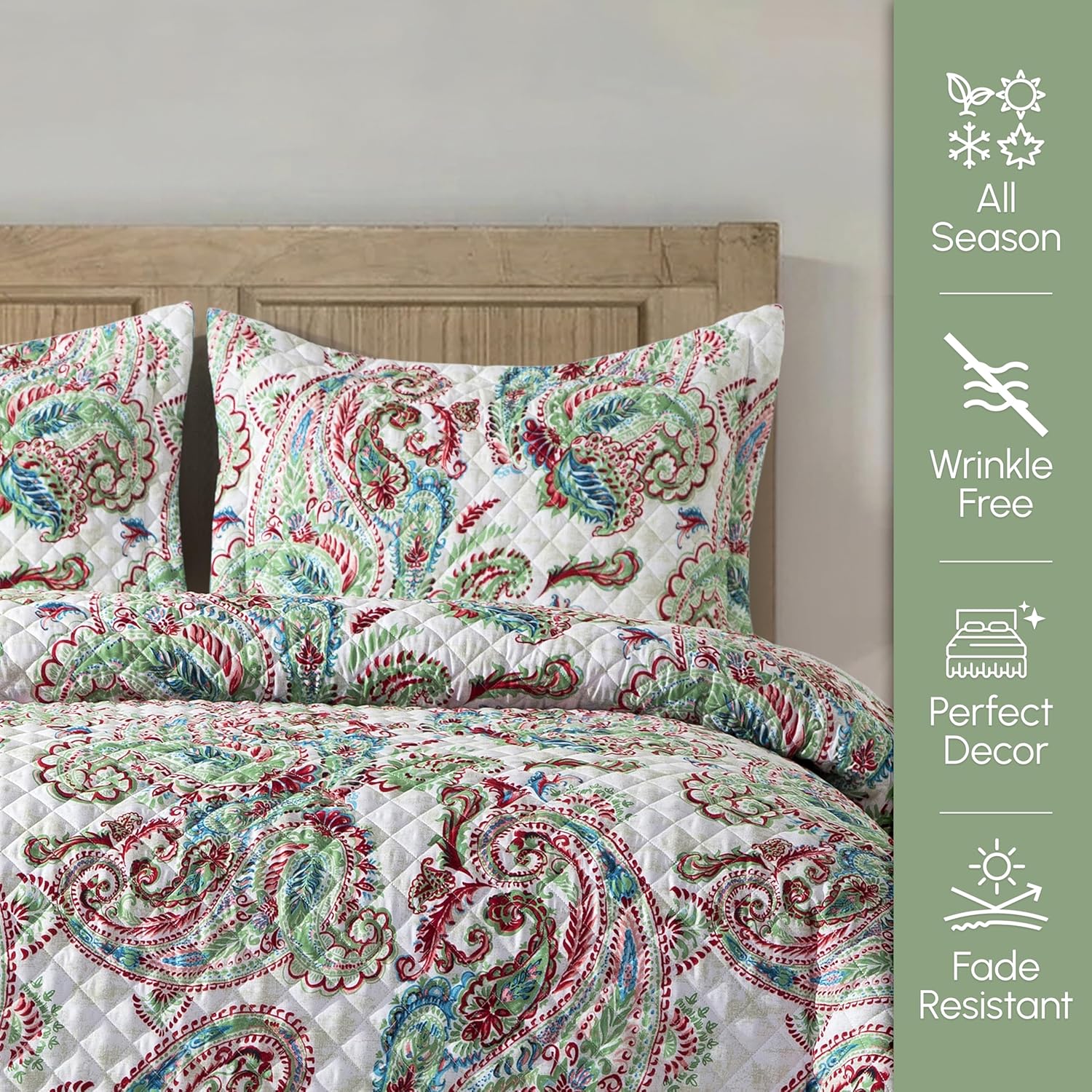 Elegant Comfort Reversible Paisley Quilt Set - Queen Turquoise