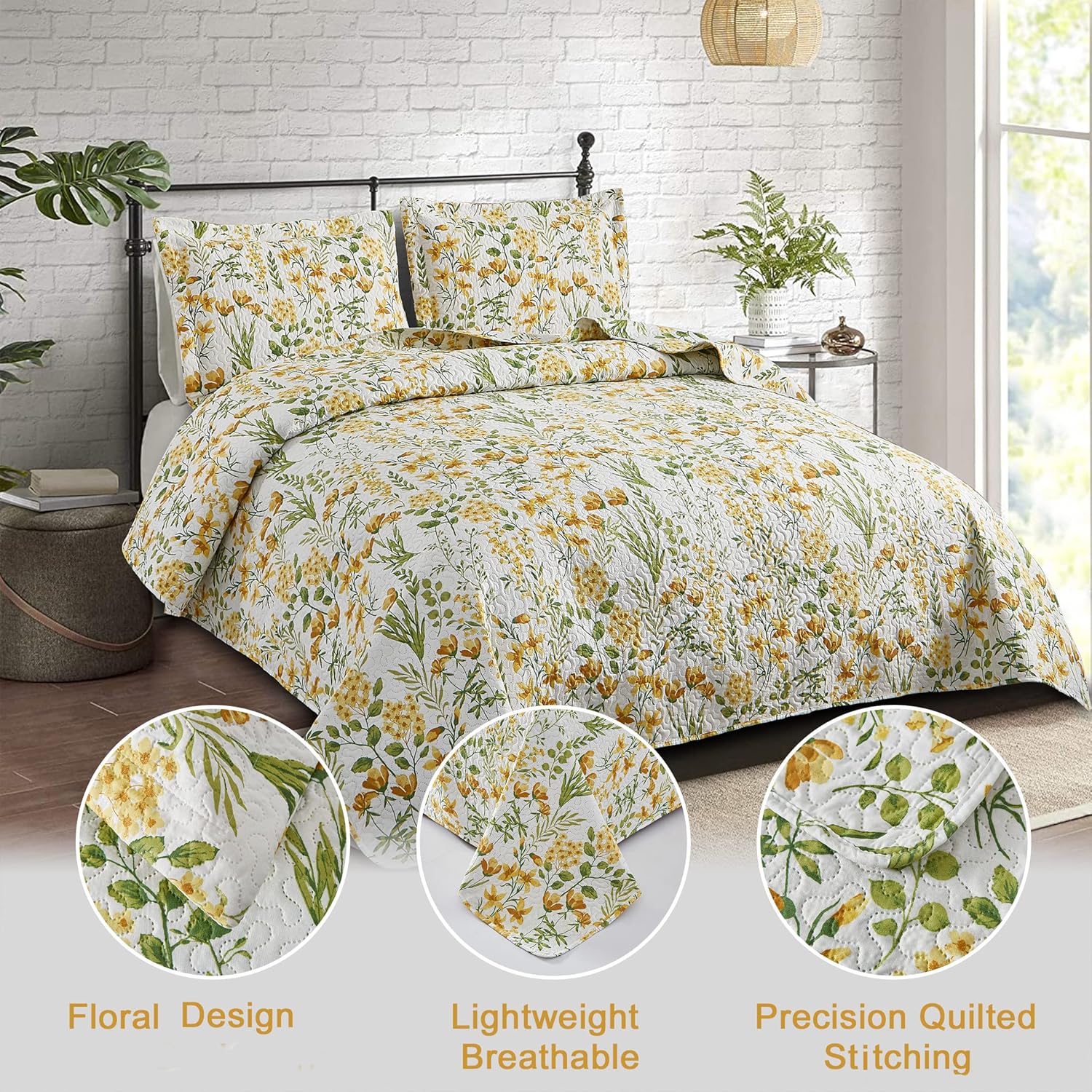 ARL HOME Floral King Quilt Set with Reversible Design