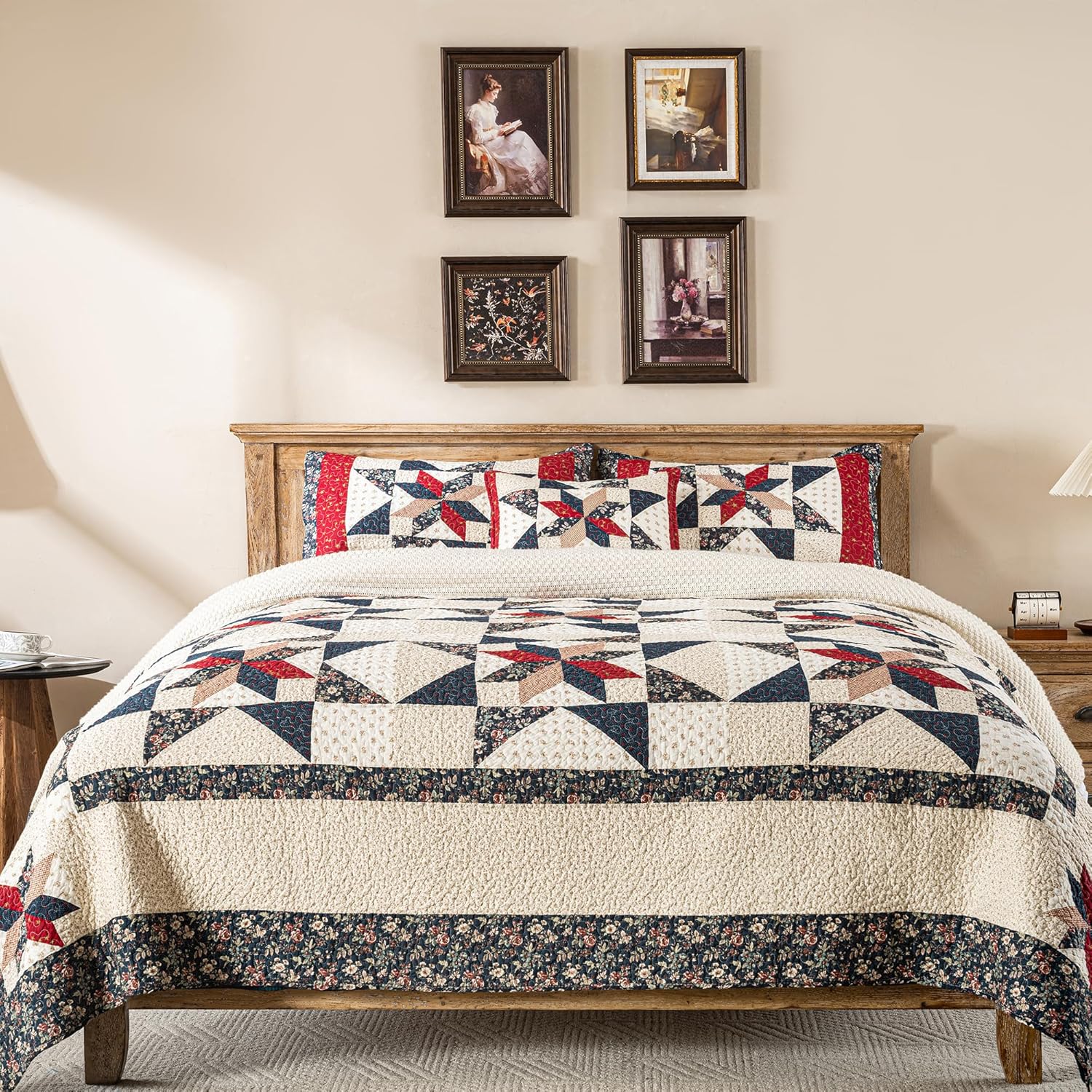 Star Patchwork Quilt Set Cal King 100 Cotton Reversible Comforter