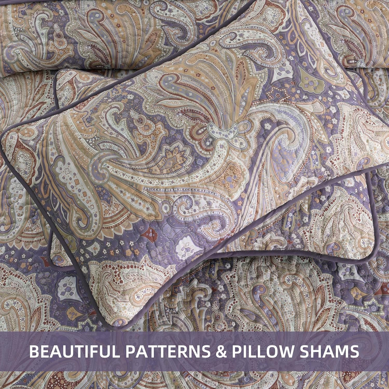 DJY Purple Paisley Queen Quilt Set 3 Pieces