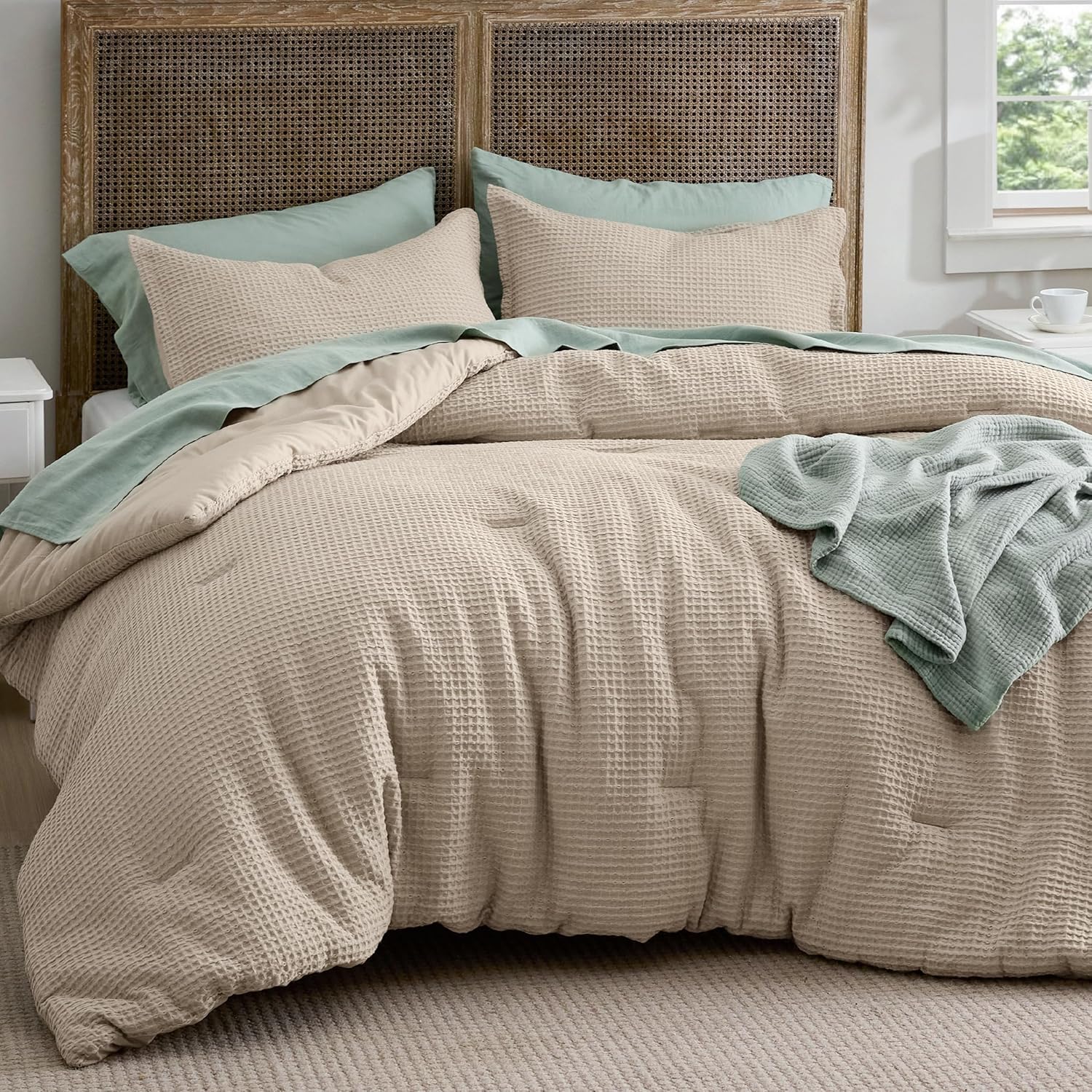 Bedsure Waffle Comforter Set - Khaki 3 Piece