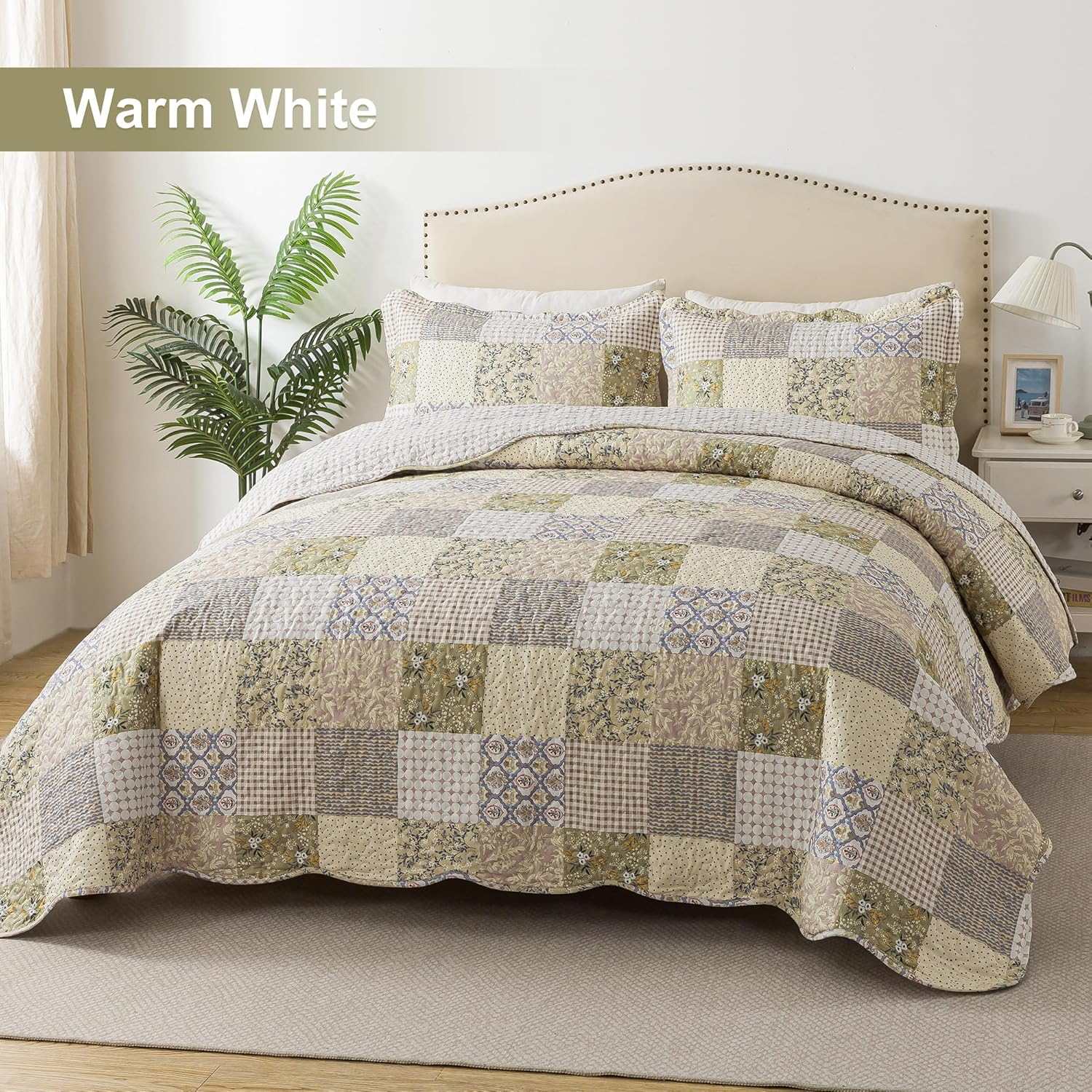 HoneiLife Queen Quilt Bedding Set - Rustic Patchwork 3-Piece 90x96