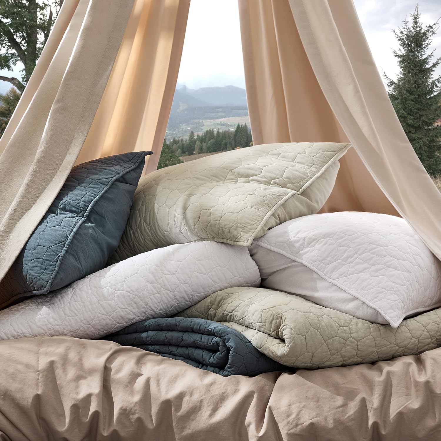 RSHARE 100 Cotton Cal King Quilt Set Blue Grey 1