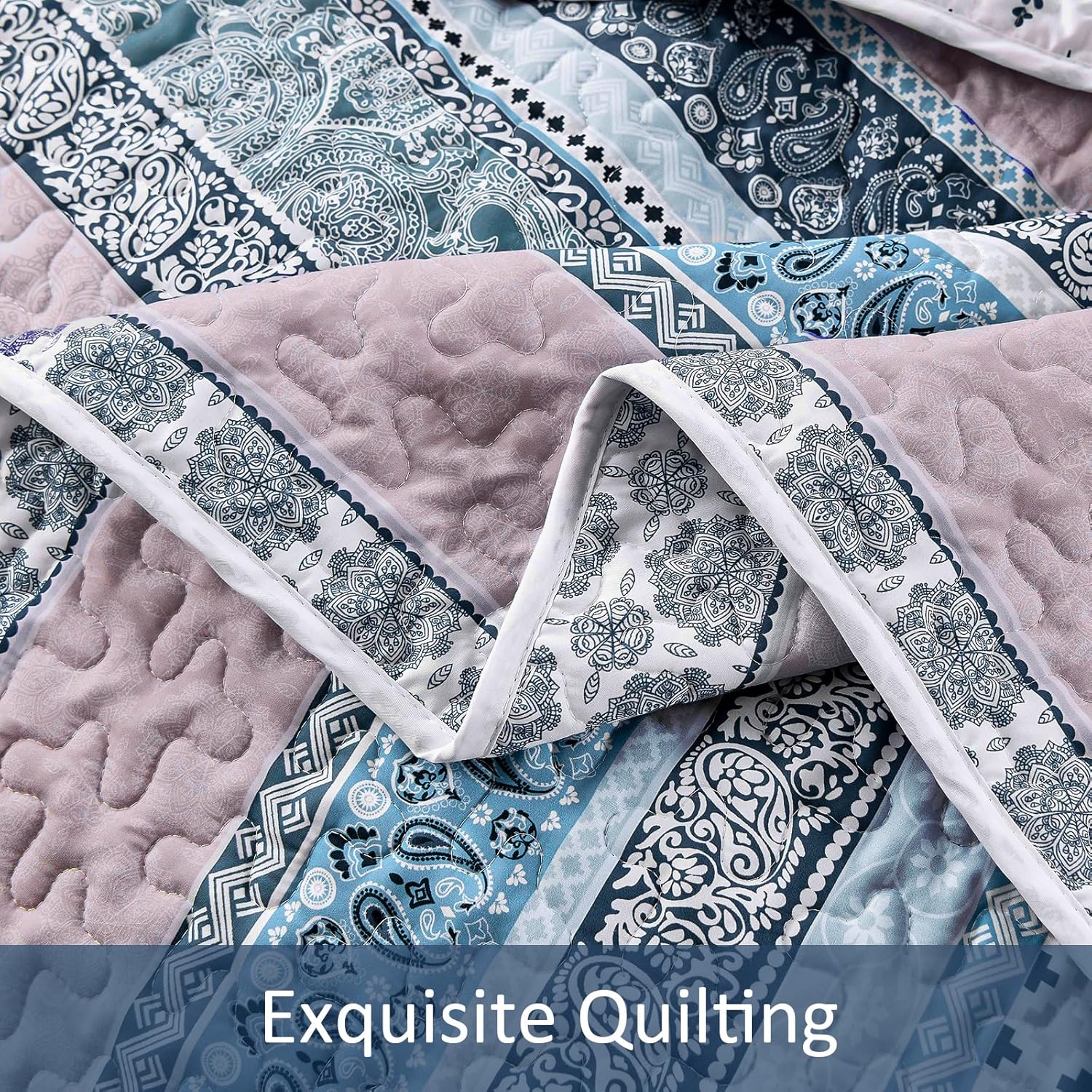 WONGS BEDDING Blue Boho Quilt Set California King