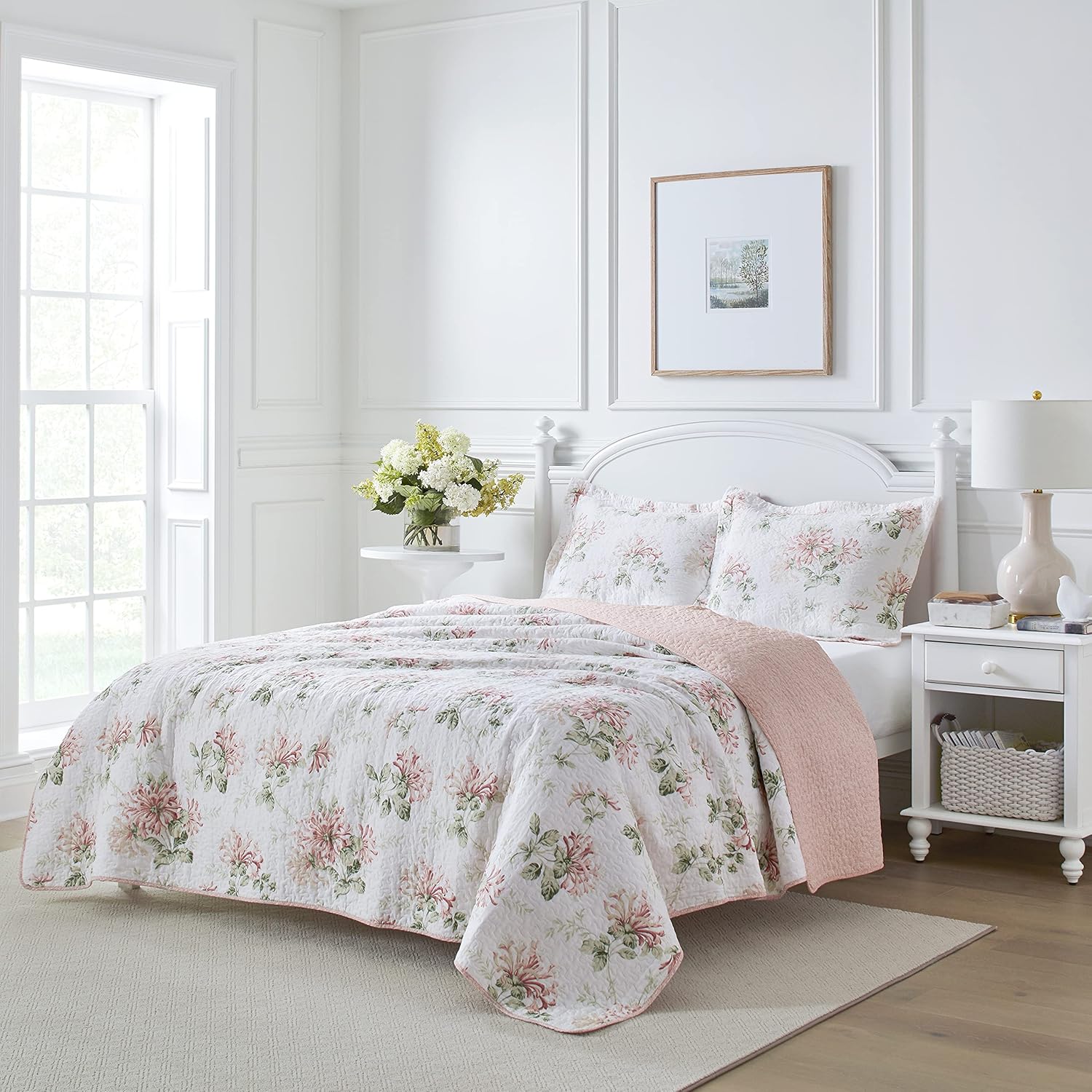 Laura Ashley Queen Quilt Set Honeysuckle Pink
