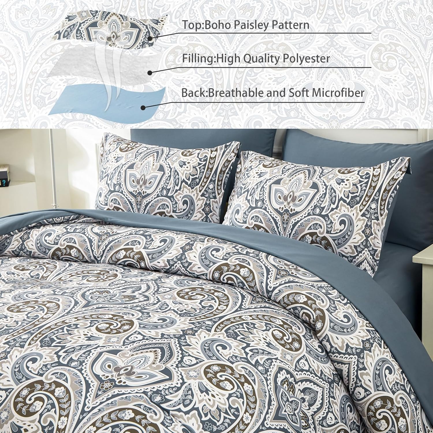 Drucon Blue Paisley 7-Piece Comforter Set