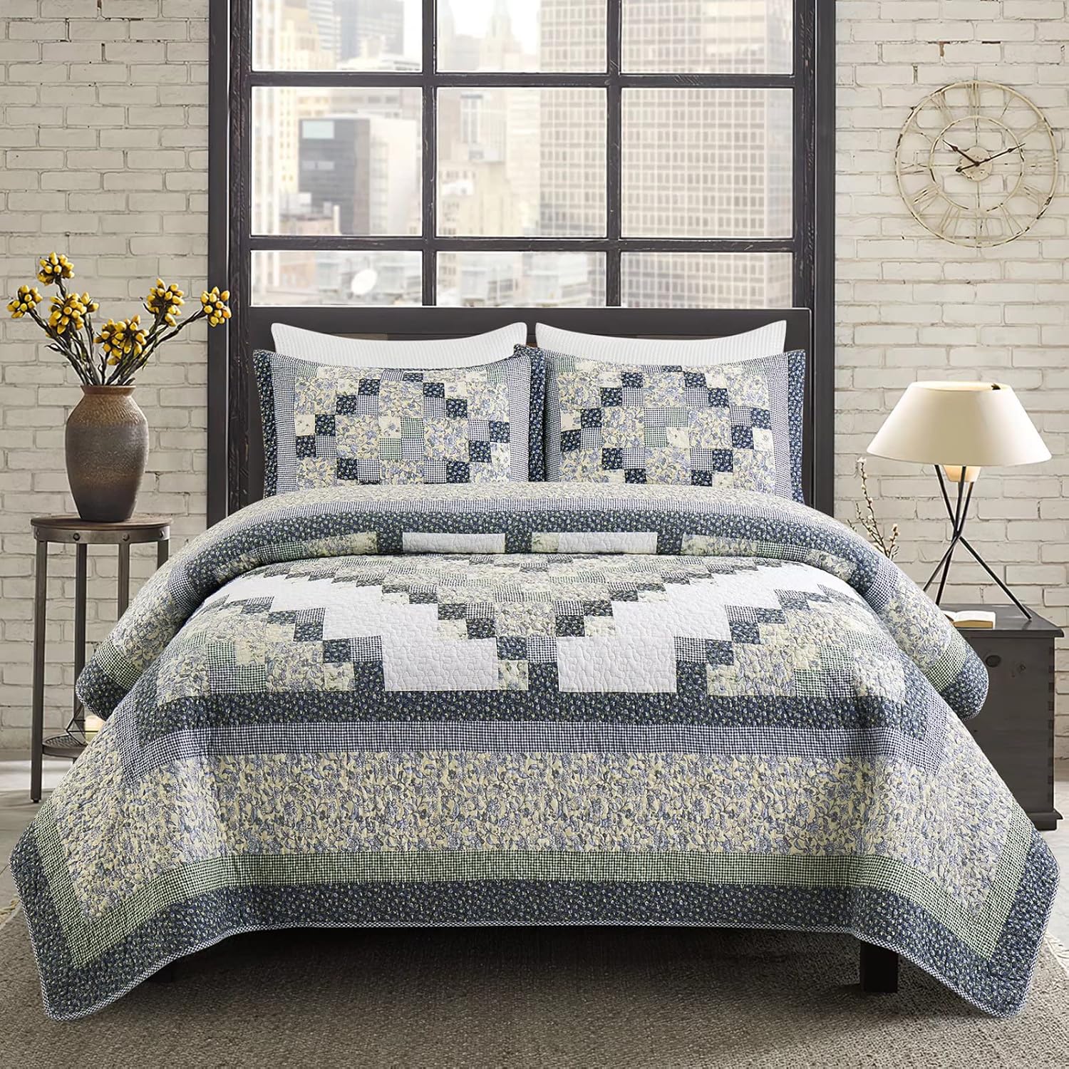 Patchwork Quilt Set - Cal King 100 Cotton Reversible Comforter