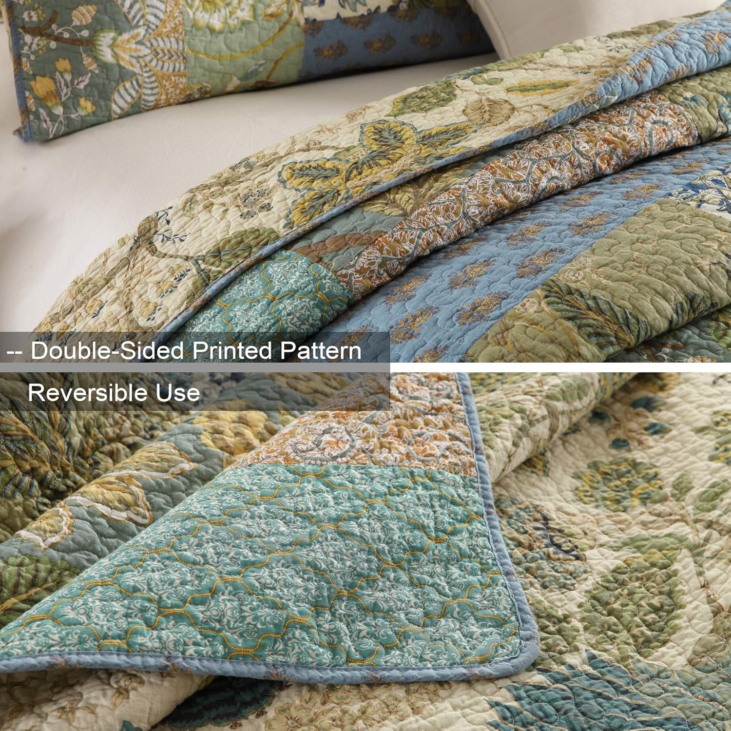 MaiuFun Cotton Quilt Set King Size 3-Piece