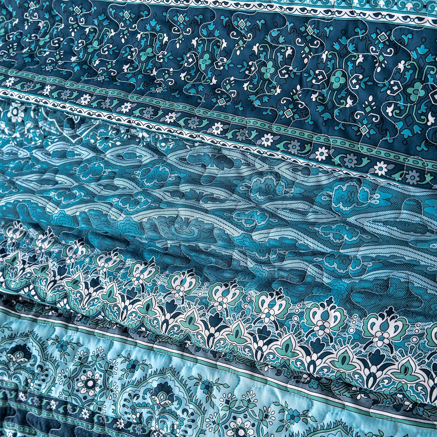 WONGS BEDDING Boho Quilt Set Full Size Blue