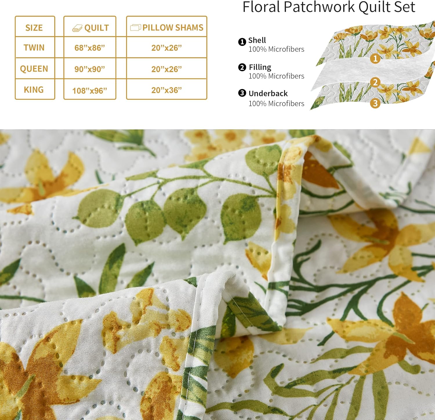 ARL HOME Floral King Quilt Set with Reversible Design