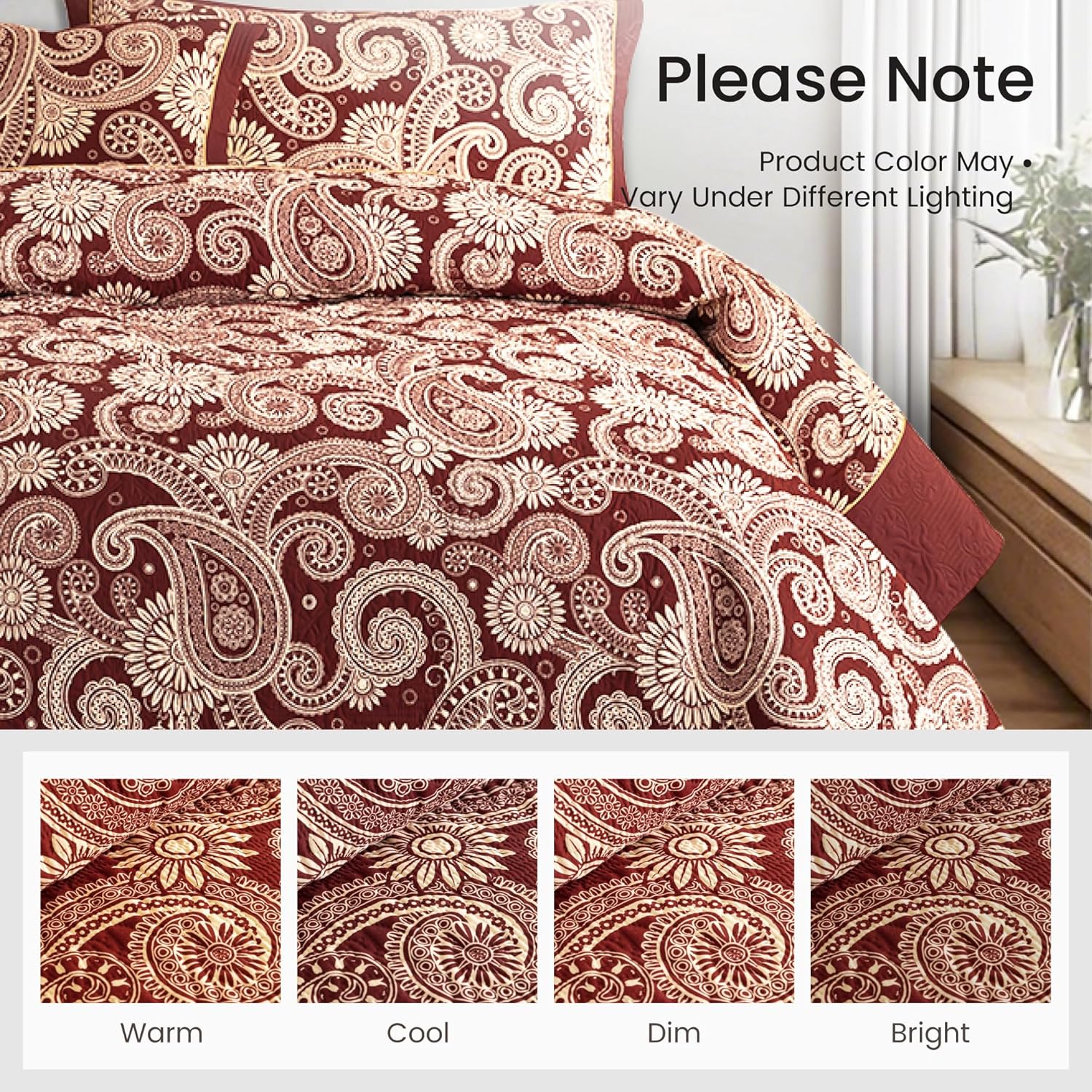 Sophia William Terracotta Cal King Patchwork Quilt Set