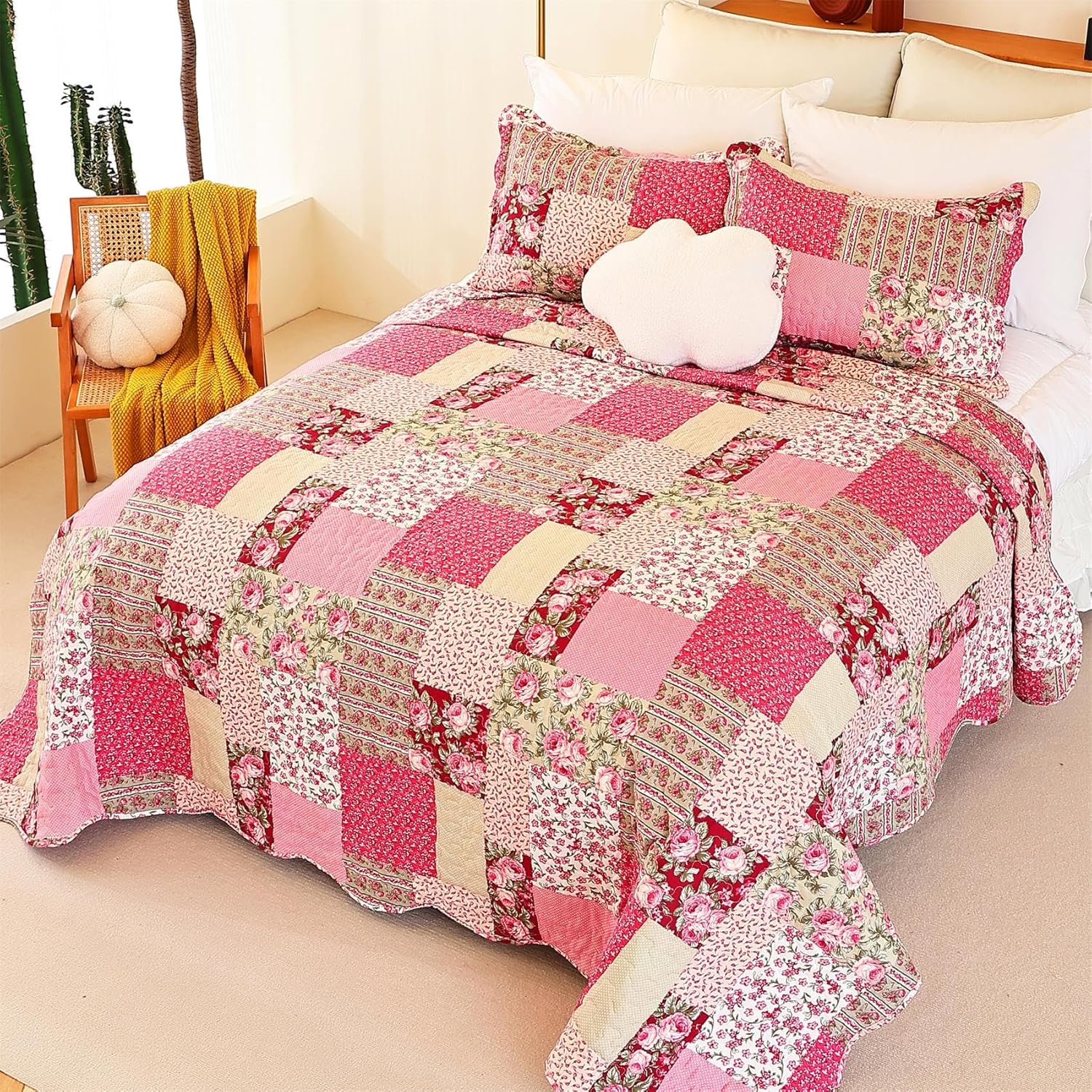 Cmfshape Summer Floral California King Bedspread Set