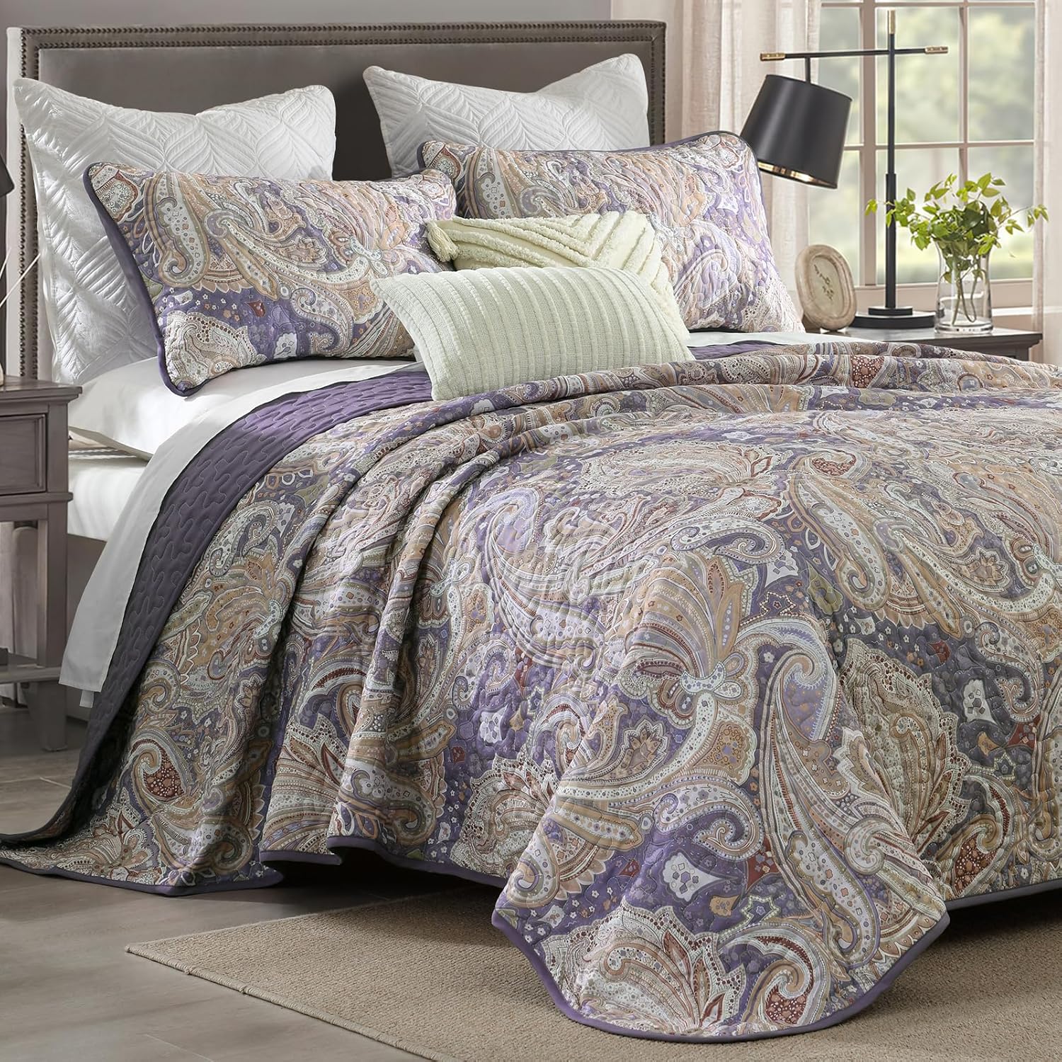 DJY Purple Paisley Queen Quilt Set 3 Pieces
