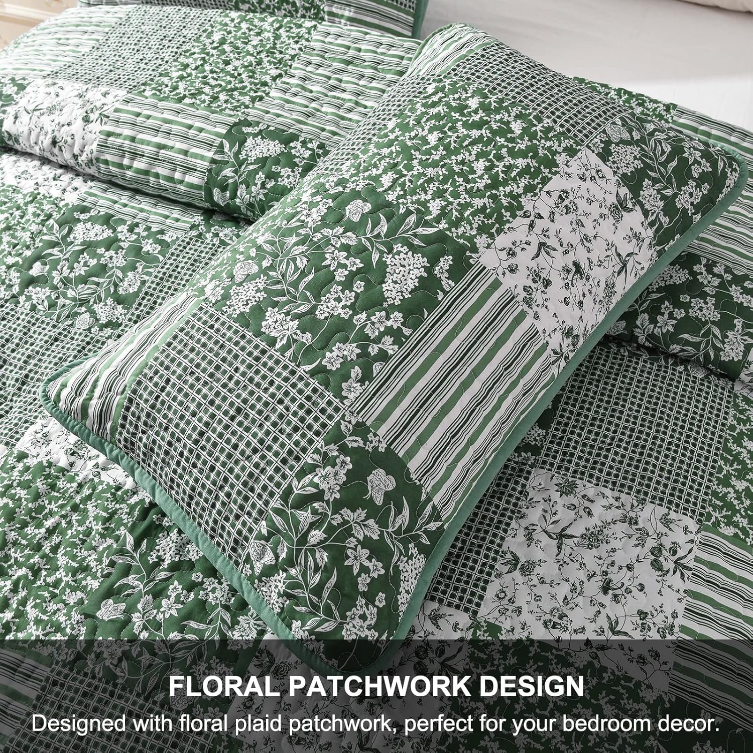 Mybedsoul Green Quilt Set Full Size 3 Pieces
