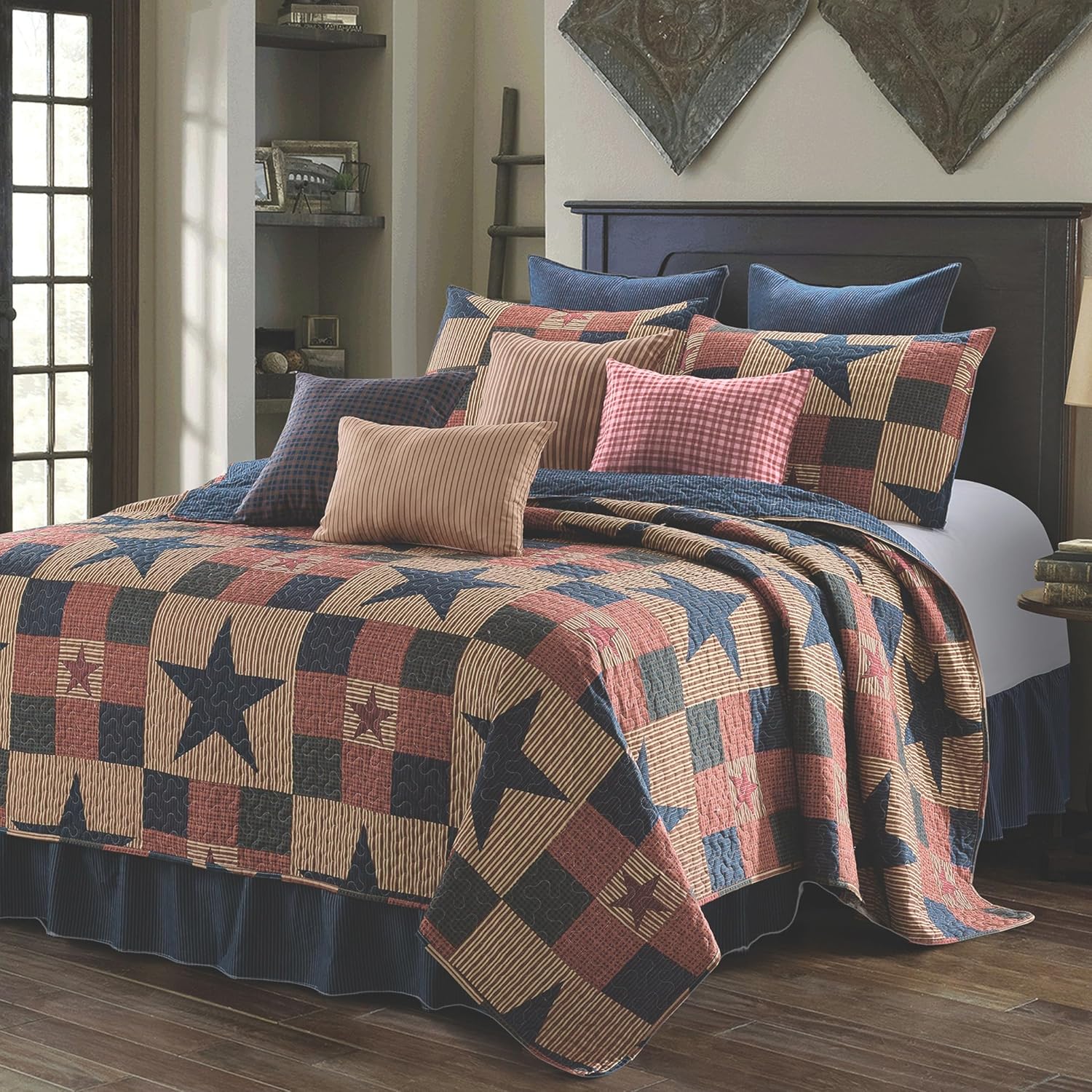 Virah Bella 3 Piece King Cabin Quilt Set - Mountain Cabin Blue