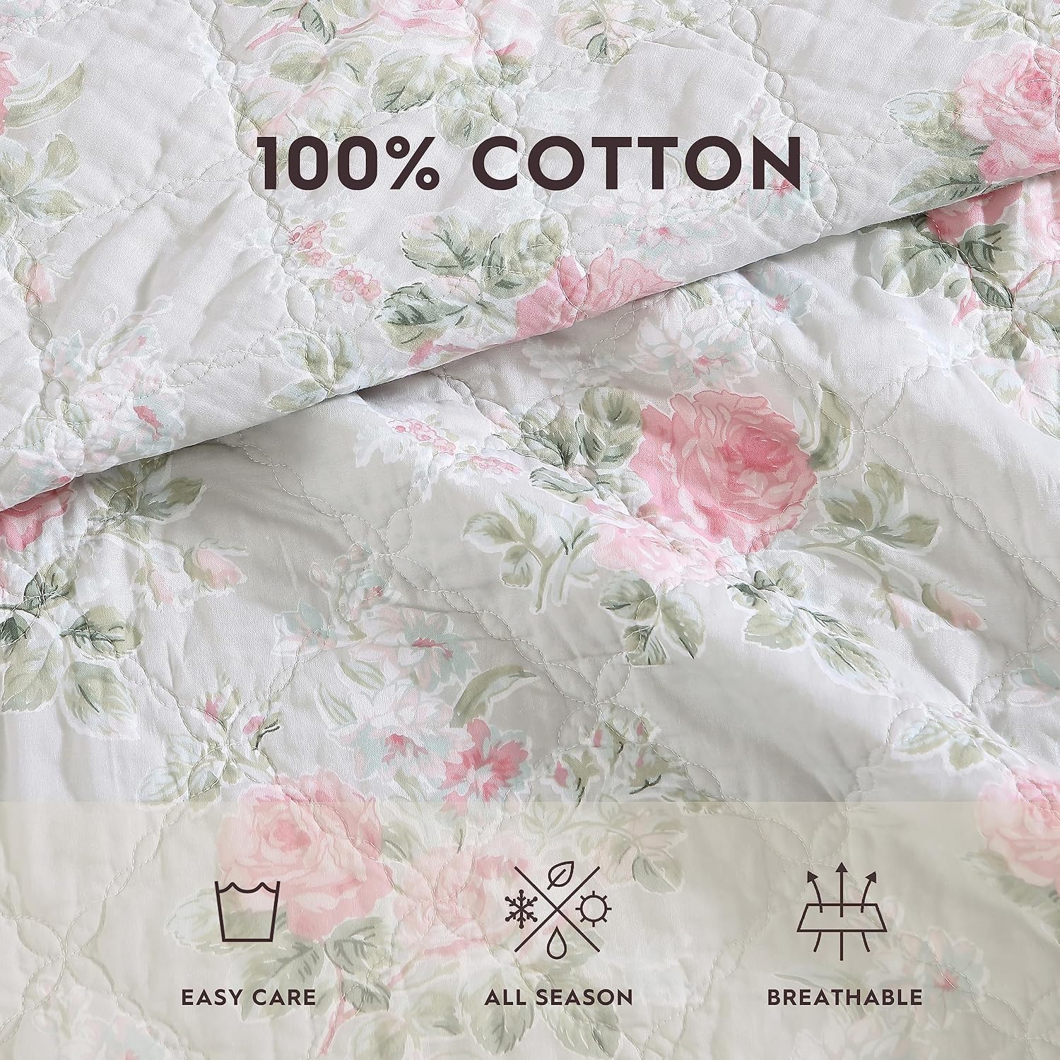 Laura Ashley Twin Quilt Set - Melany Pink Reversible Cotton Bedding