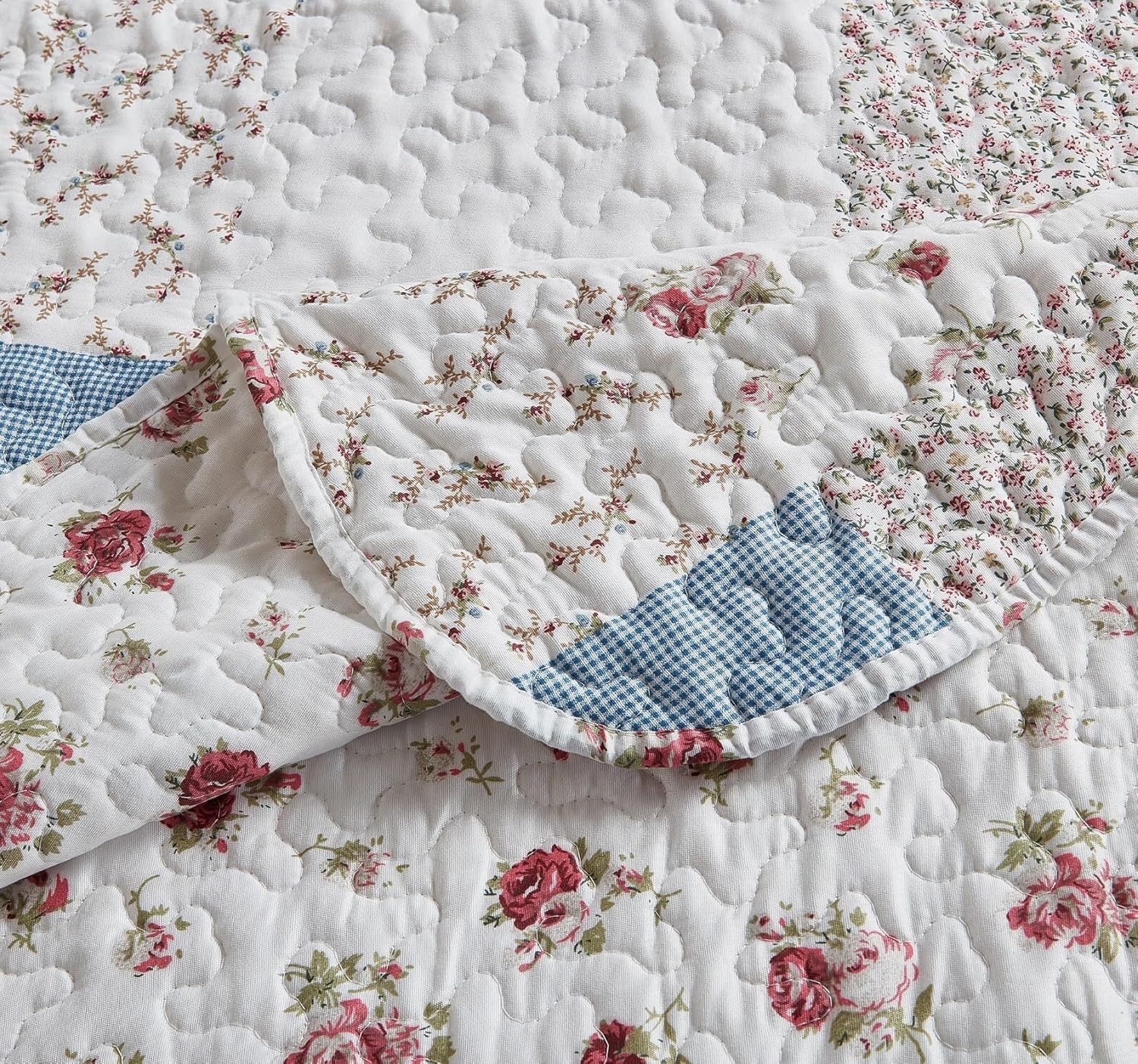 Brilliant Sunshine Pink Blue Patchwork Quilt Set