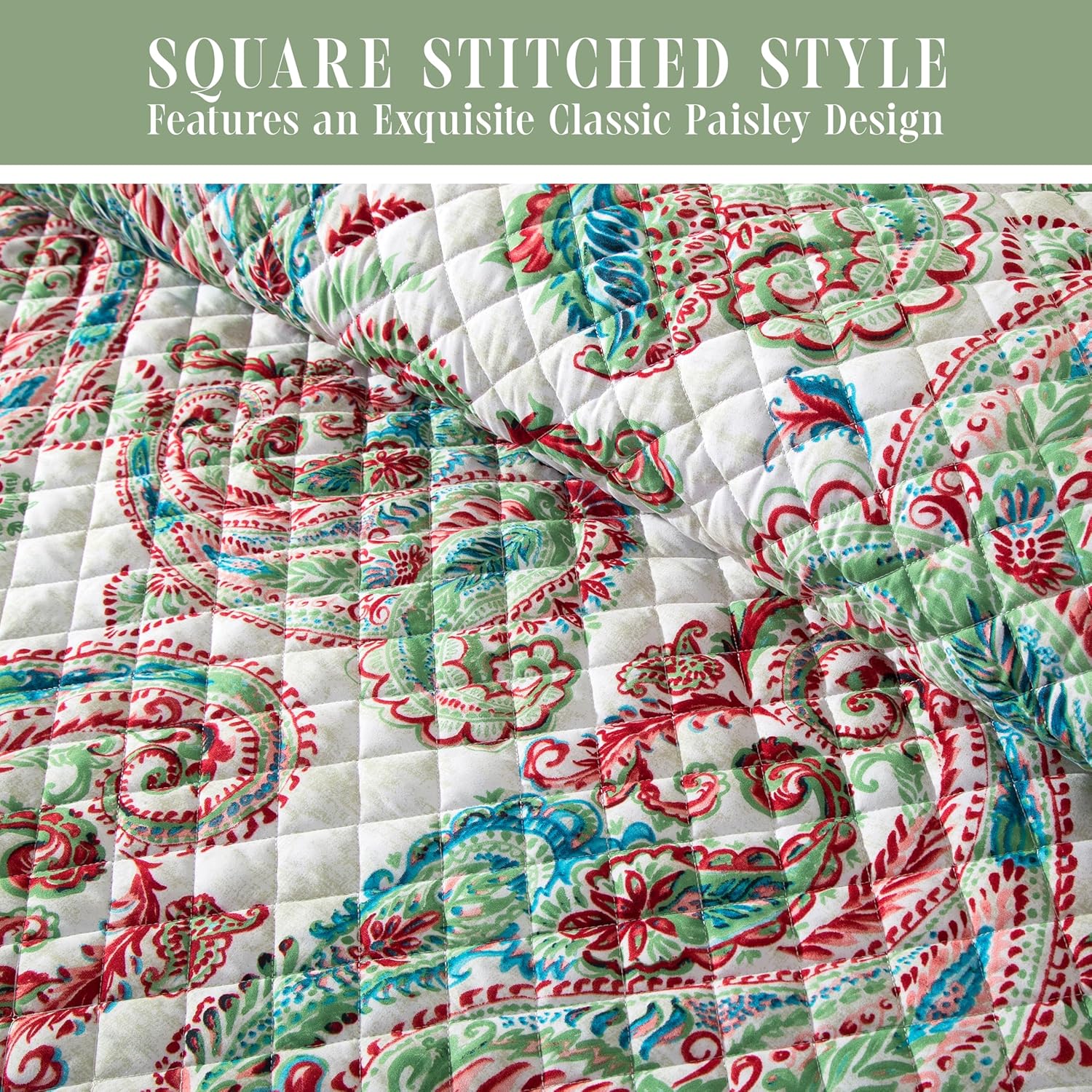 Elegant Comfort Reversible Paisley Quilt Set - Queen Turquoise
