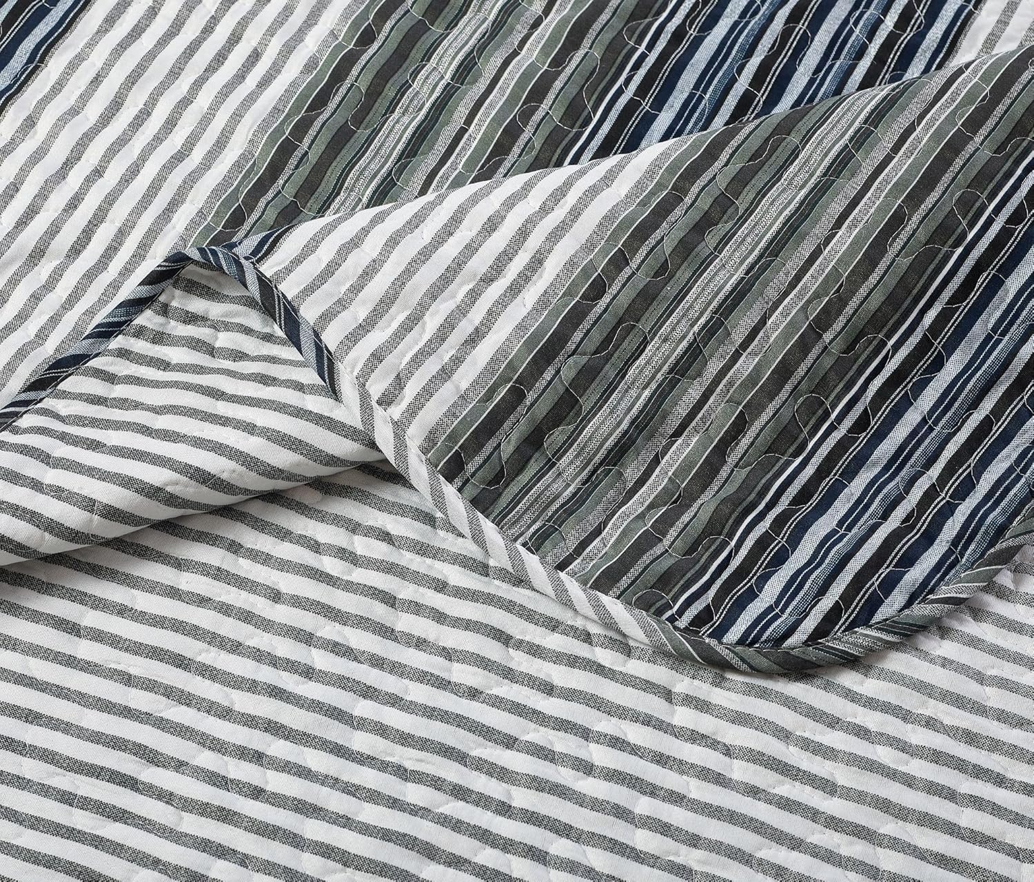 Brilliant Sunshine Multi Grey Striped Quilt Set