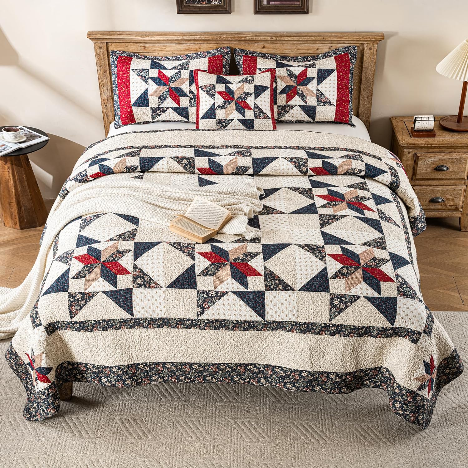 Star Patchwork Quilt Set Cal King 100 Cotton Reversible Comforter