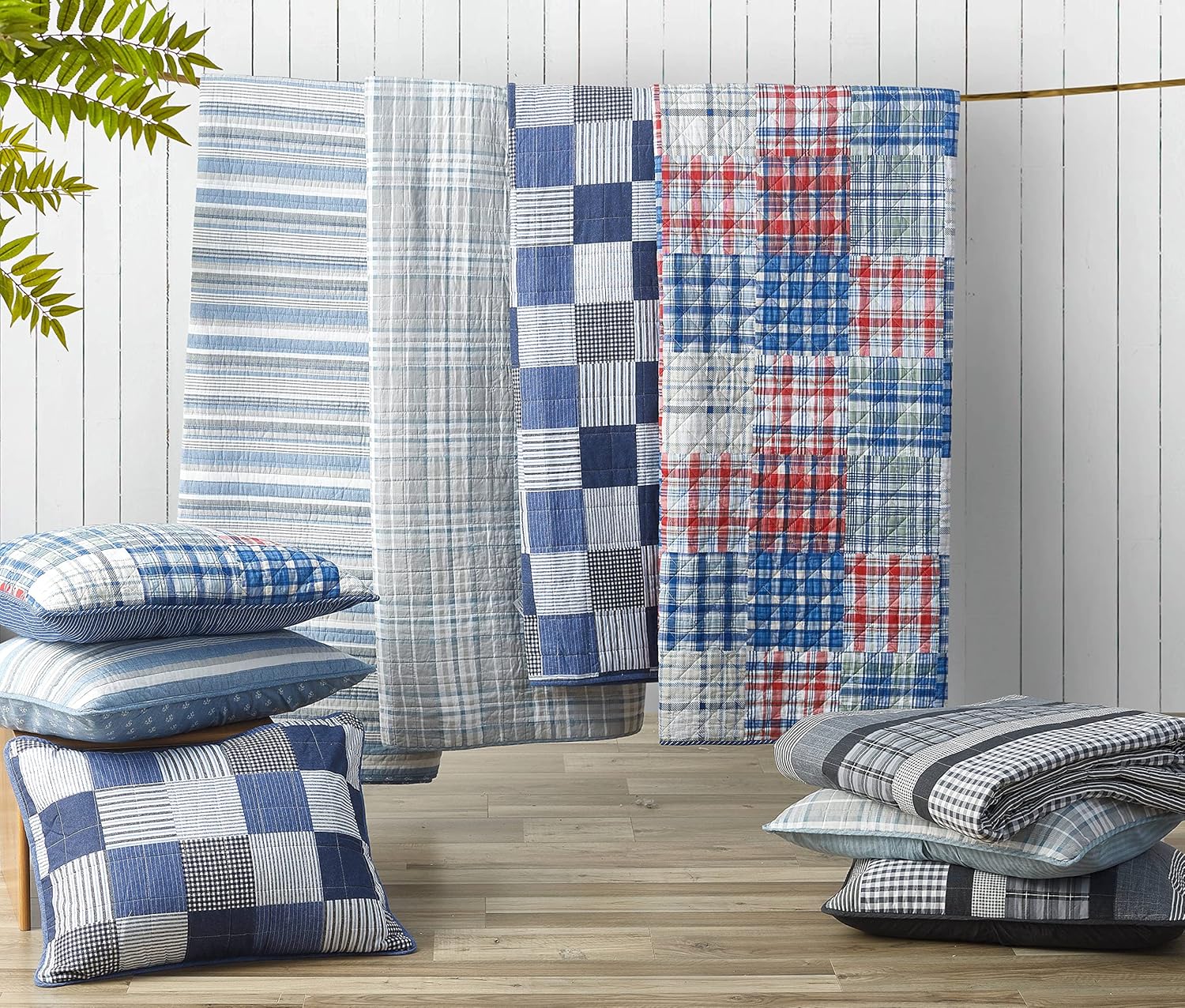 Nautica 100 Cotton Reversible Quilt Set 3-Piece Grey