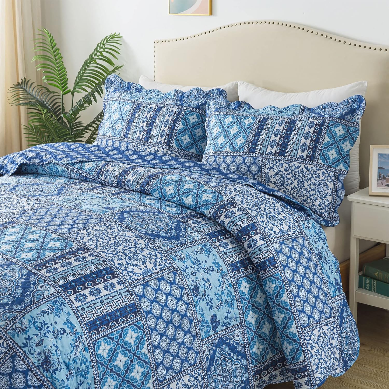 HoneiLife Blue Rustic Quilt Set Queen 3 Piece