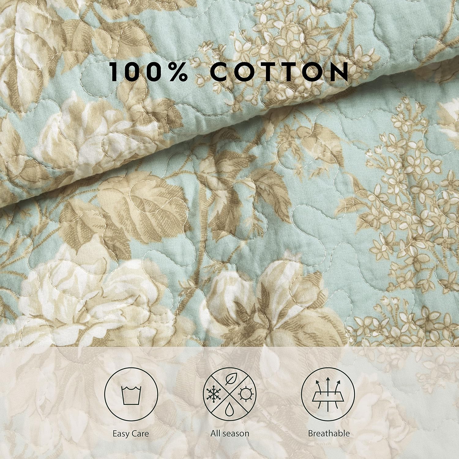 Laura Ashley King Quilt Set - Brompton Green 100 Cotton Reversible Bedding 1