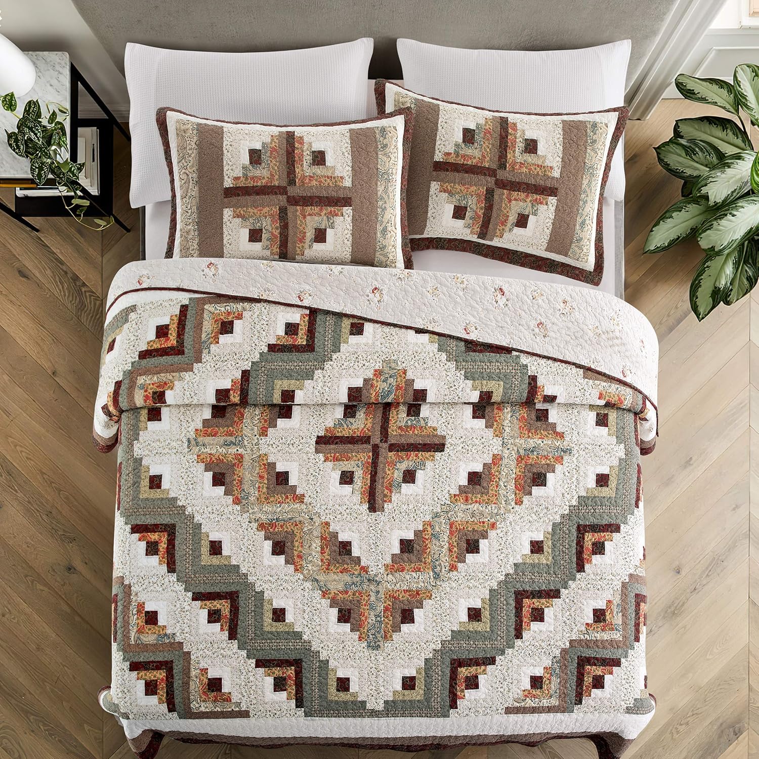 LIRISDOM King Size Quilt 3 Piece Patchwork Bedding Set