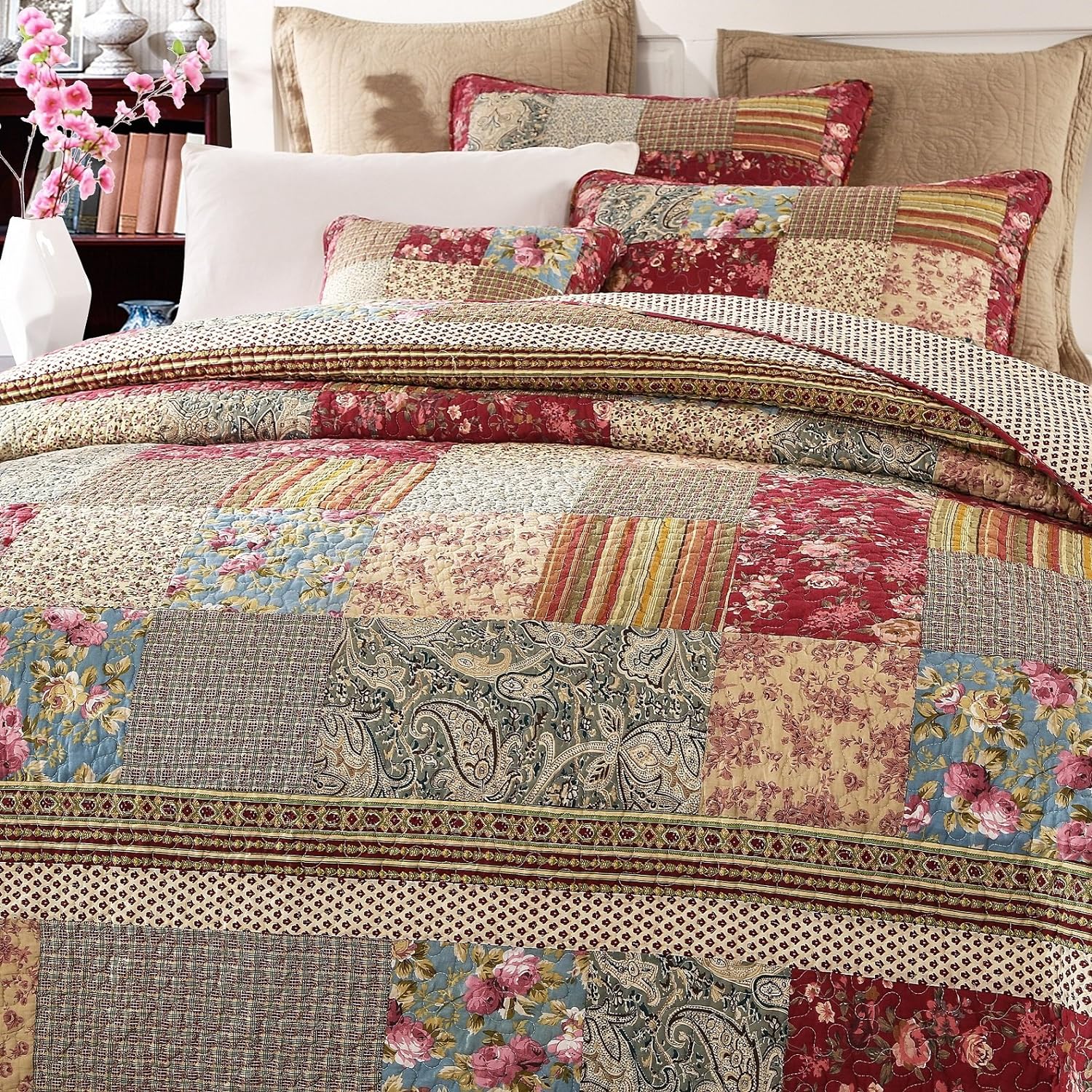 Tache Cotton Patchwork Country Farm Quilt Set Queen