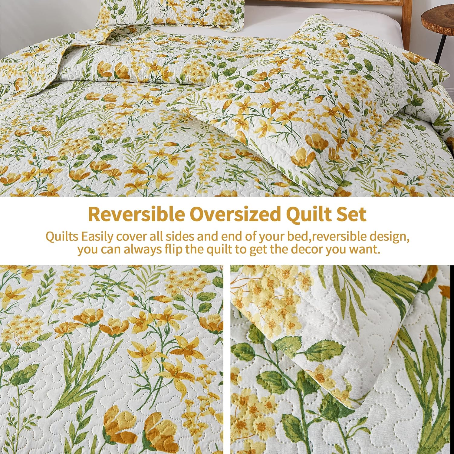 ARL HOME Floral King Quilt Set with Reversible Design