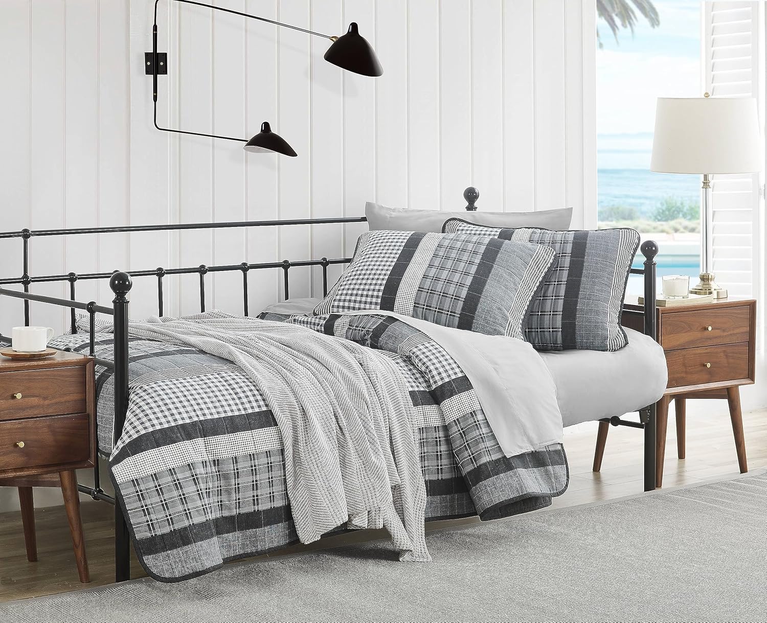 Nautica 100 Cotton Reversible Quilt Set 3-Piece Grey