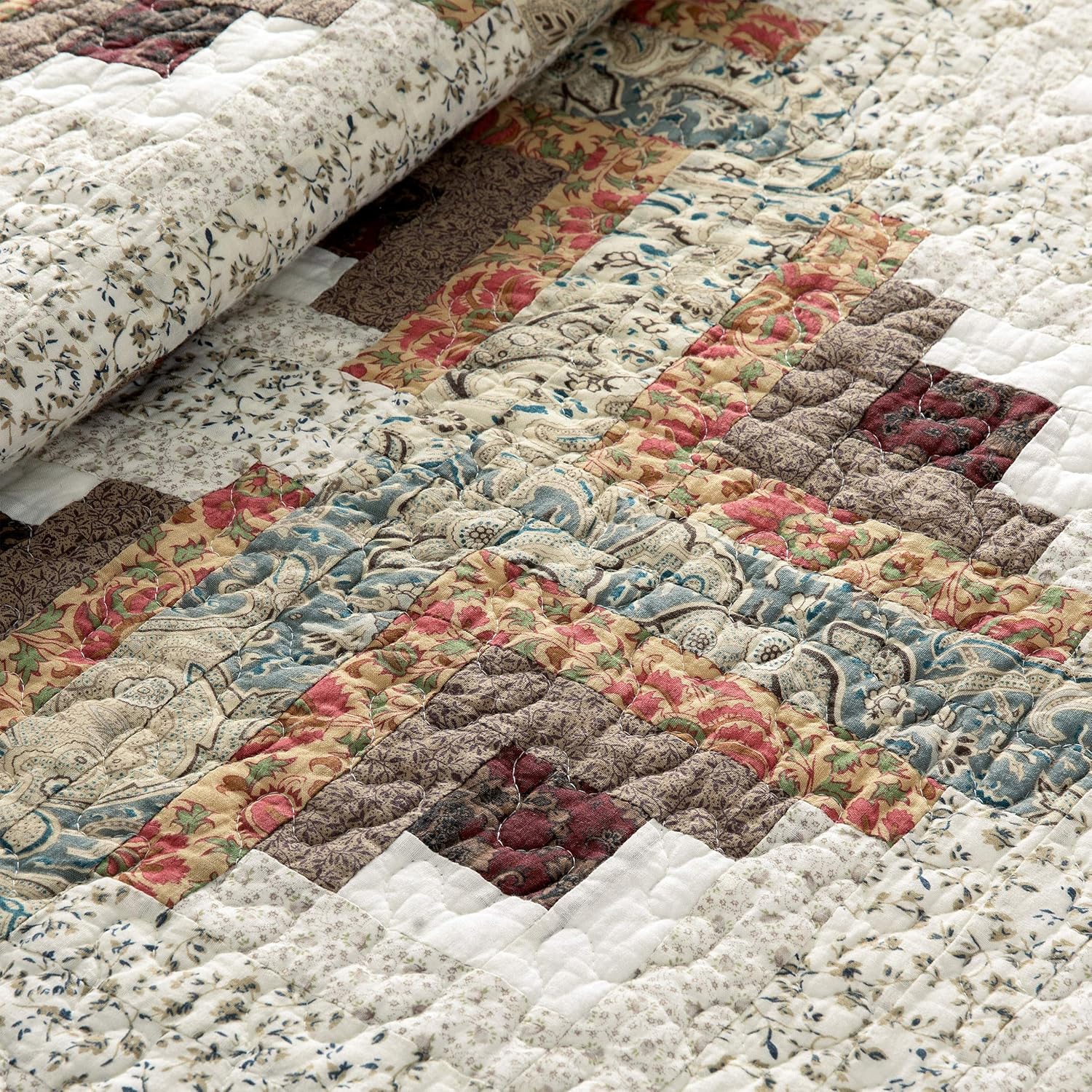 LIRISDOM King Size Quilt 3 Piece Patchwork Bedding Set