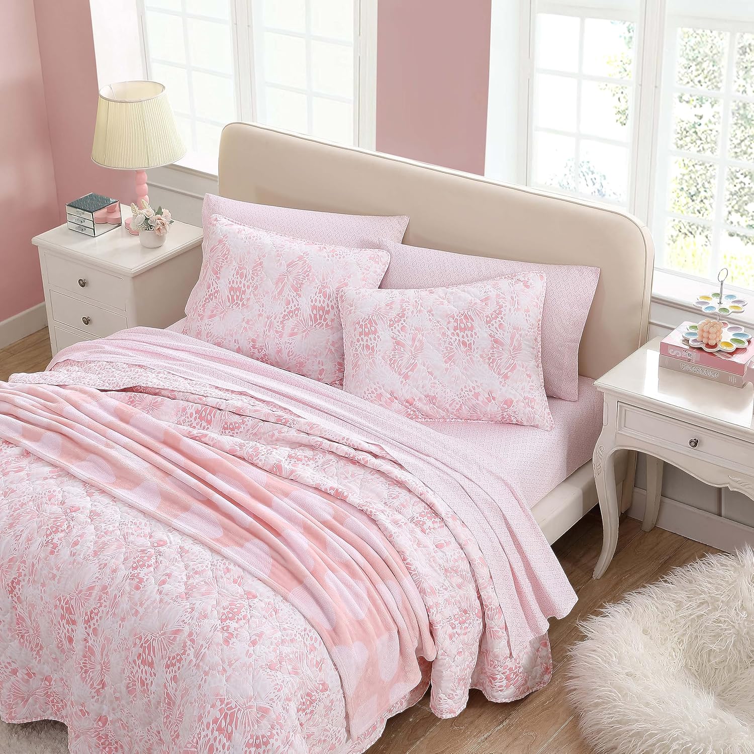 Betsey Johnson Quilt Set Butterfly Ombre Pink Queen