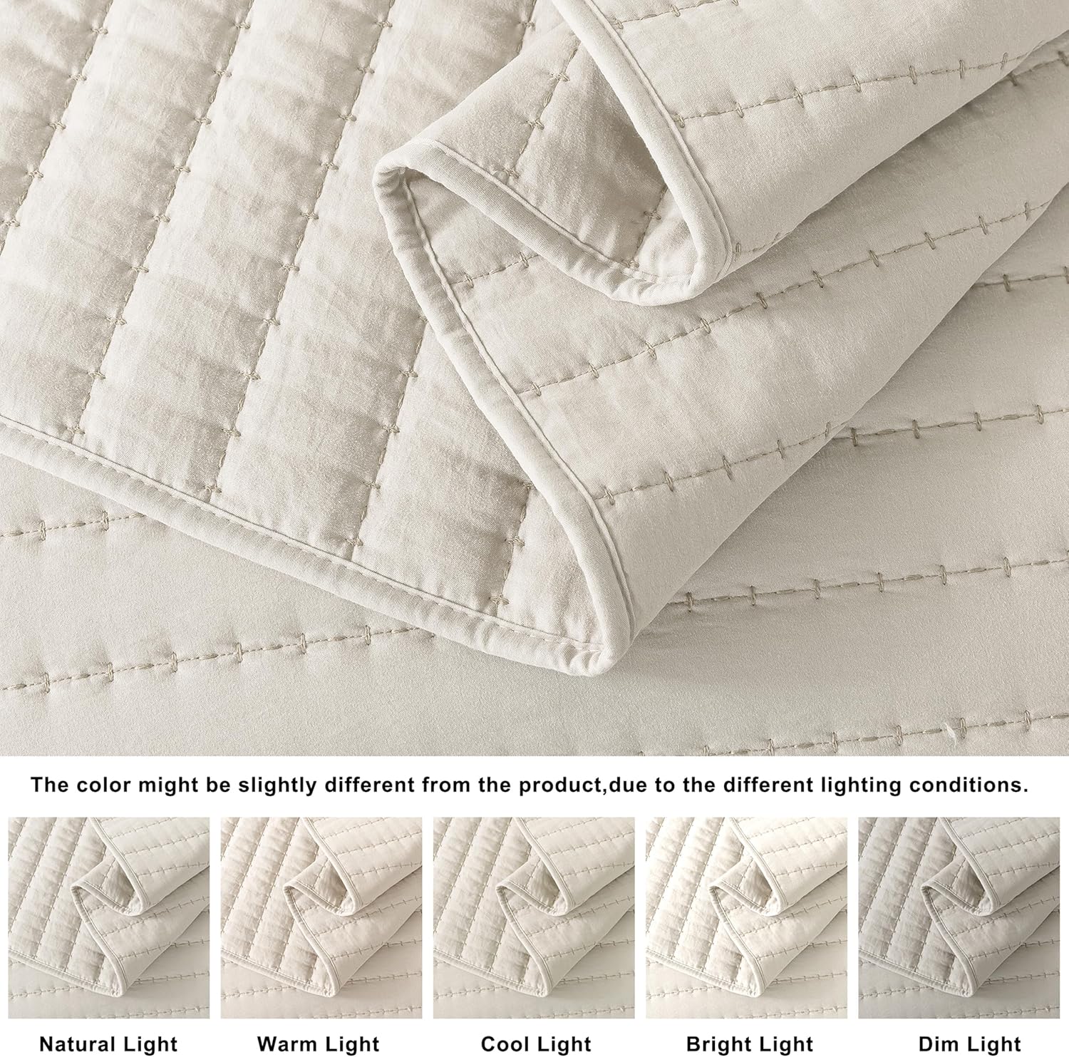 ROARINGWILD Ivory Oversized Quilt Bedding Set with 2 Shams