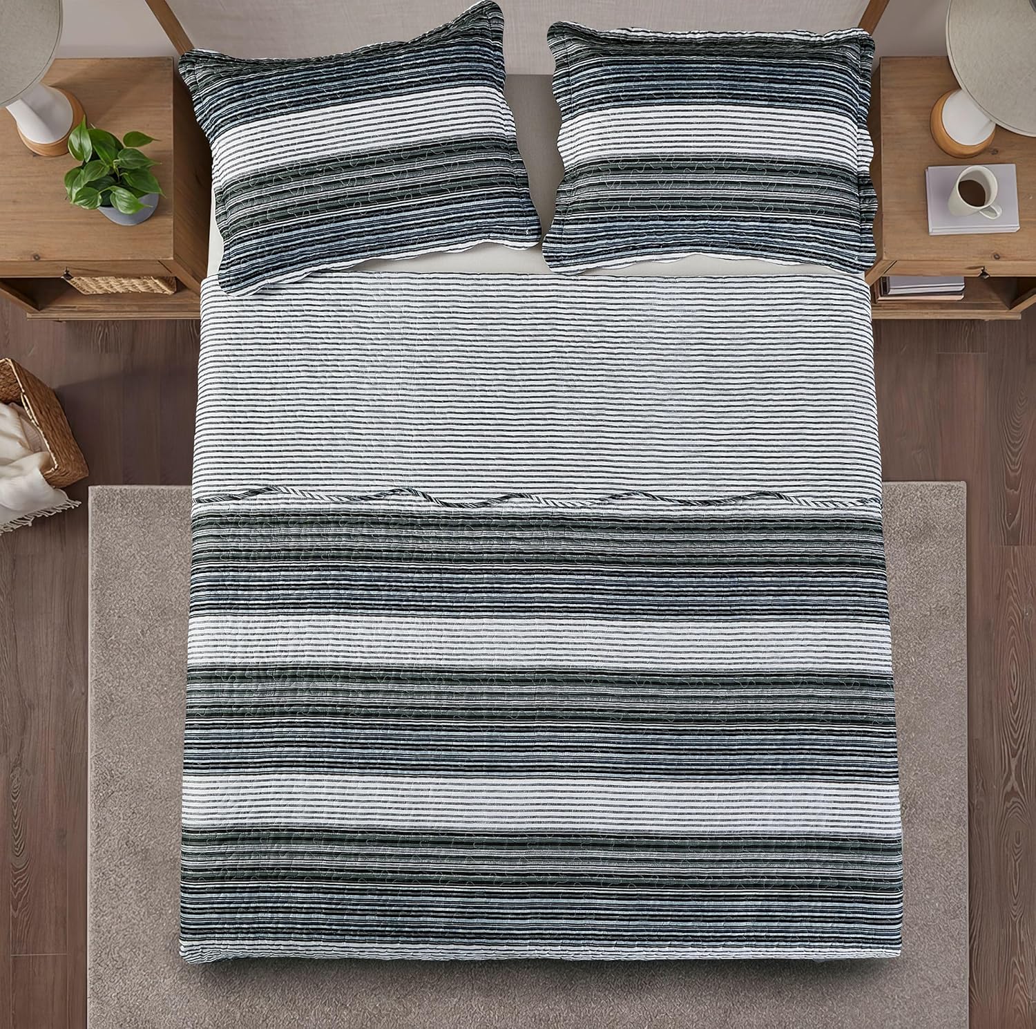 Brilliant Sunshine Multi Grey Striped Quilt Set