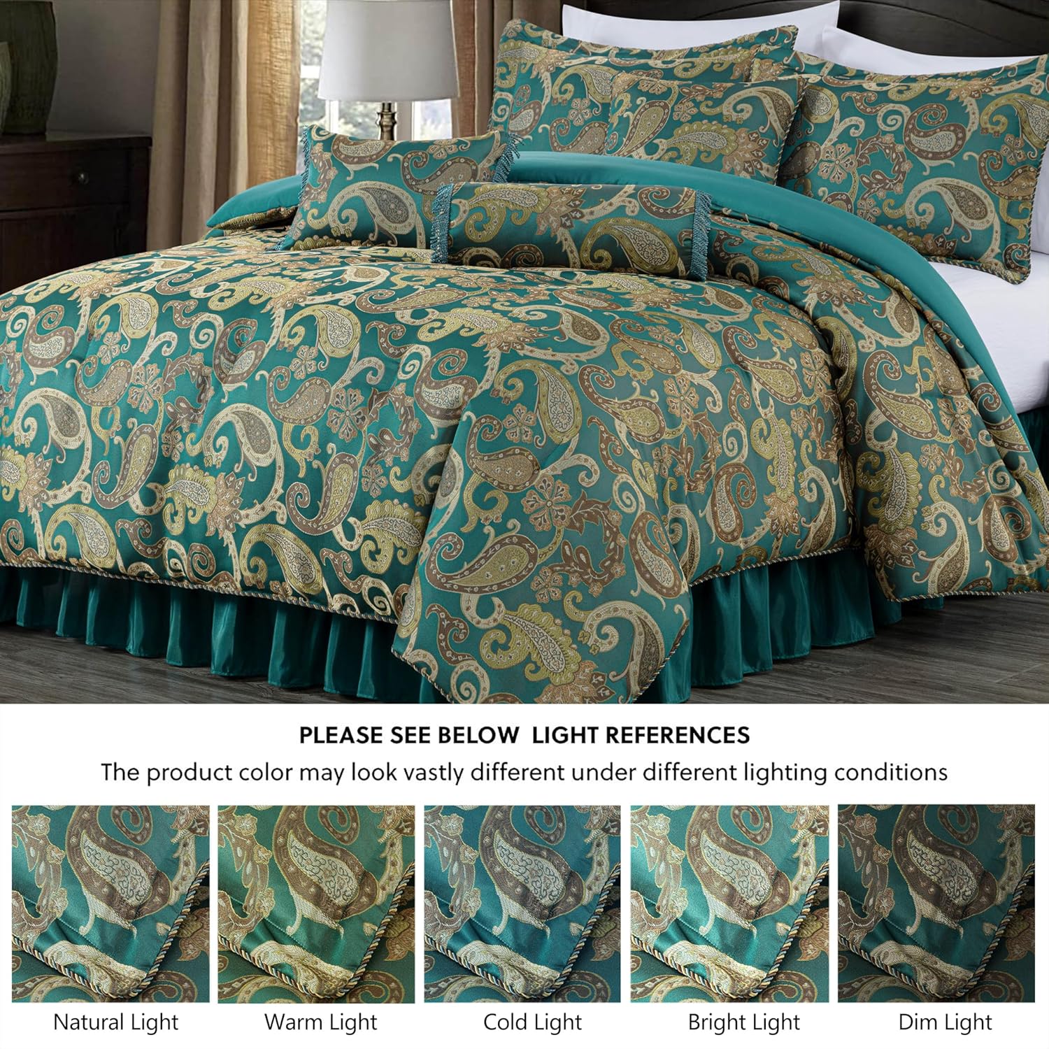 Chezmoi Adelle 7-Piece Paisley Comforter Set California King Teal 1