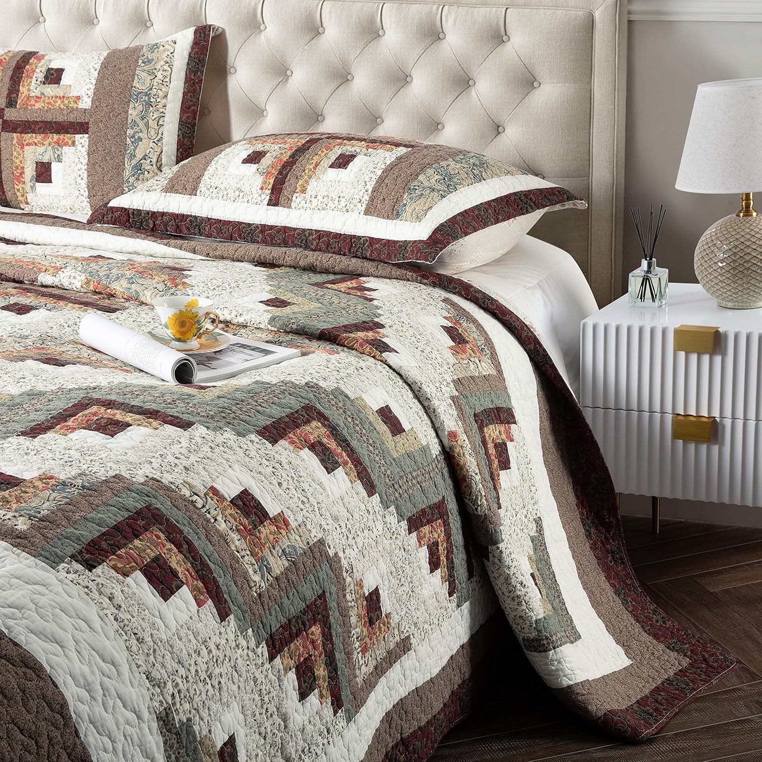 LIRISDOM King Size Quilt 3 Piece Patchwork Bedding Set