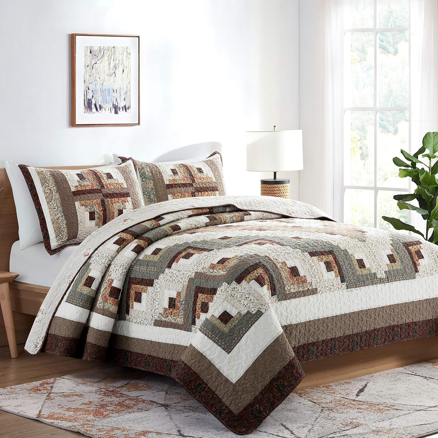 LIRISDOM King Size Quilt 3 Piece Patchwork Bedding Set