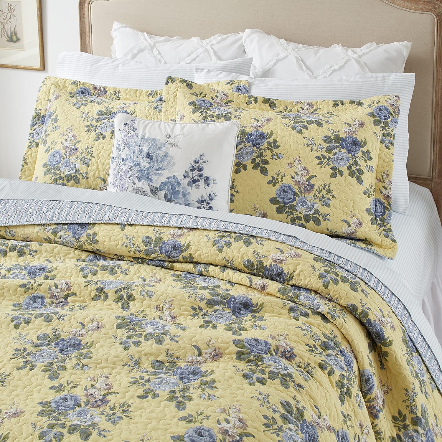 Laura Ashley Queen Quilt Set with Shams Linley Yellow