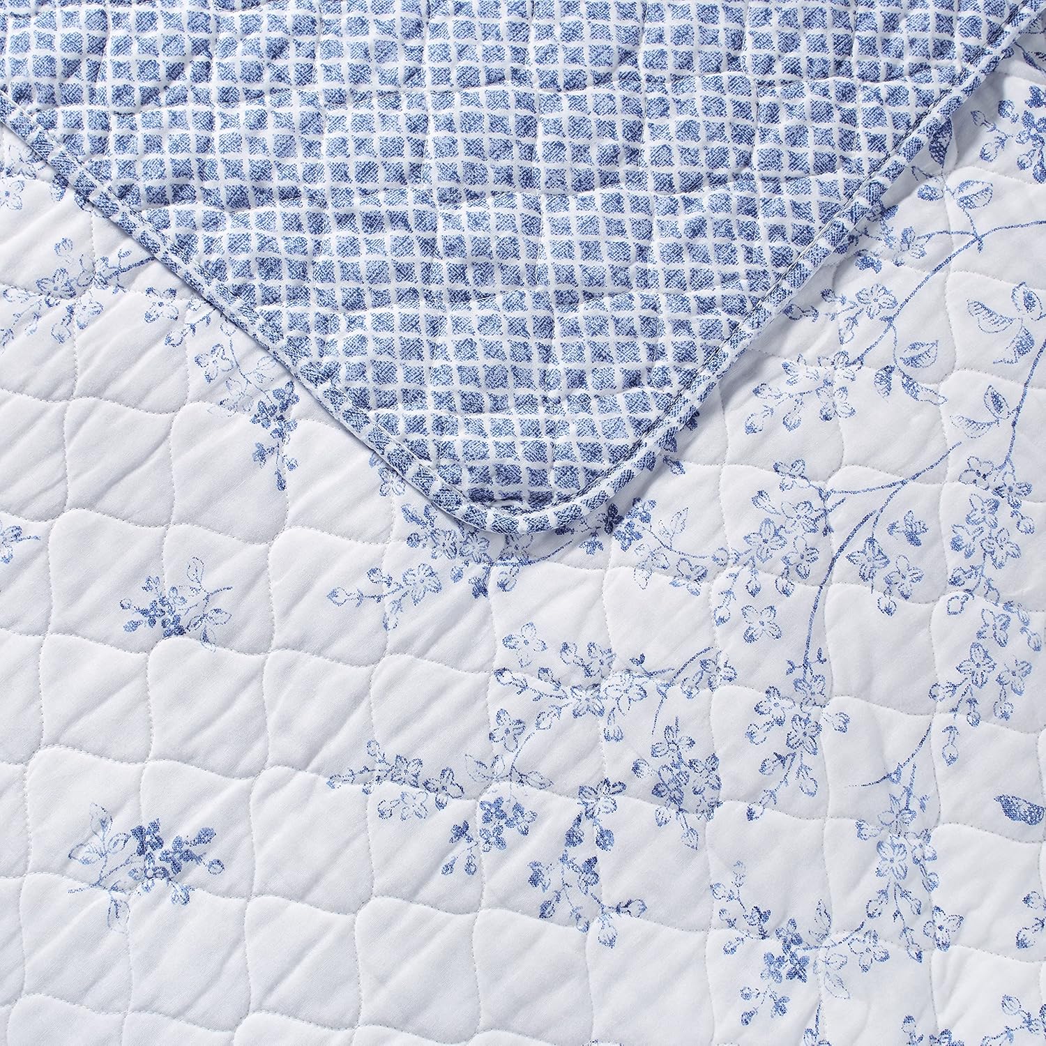 Laura Ashley Twin Quilt Set - Flora Blue Reversible Cotton Bedding